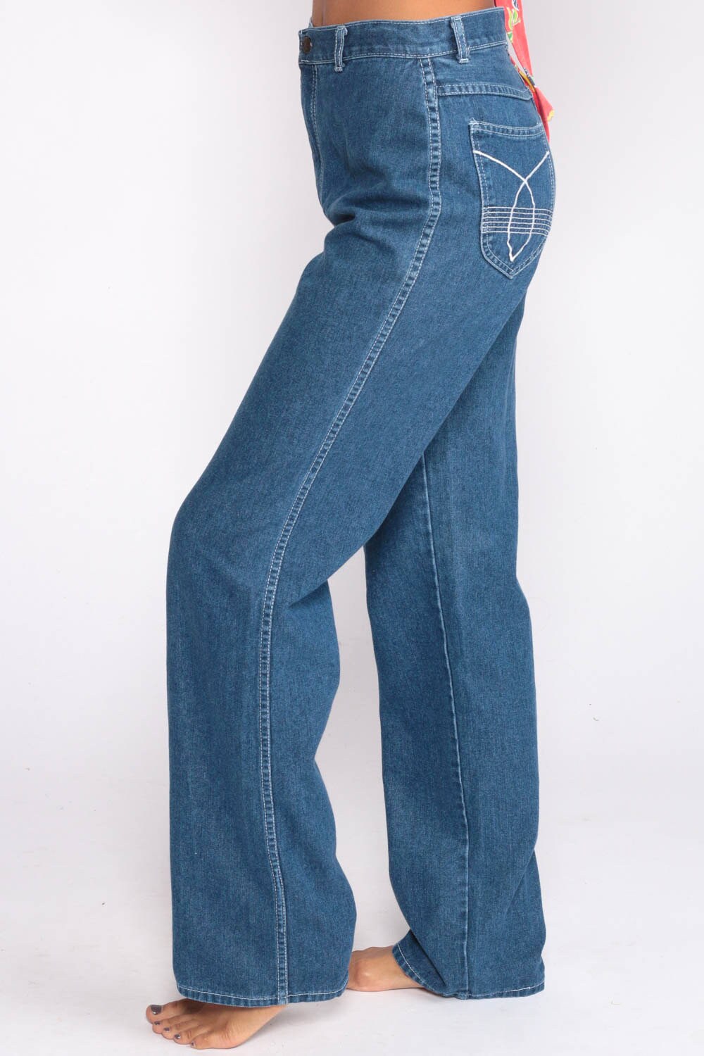 70s High Waisted Wide Leg Blue Denim Jeans Straight Leg Extra Small
