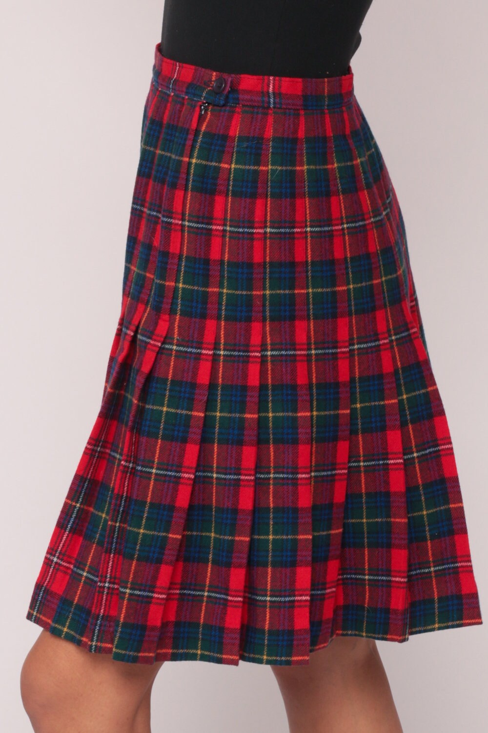 70s Pendleton Plaid Wool Mini Skirt High Waisted Pleated Red Extra Small