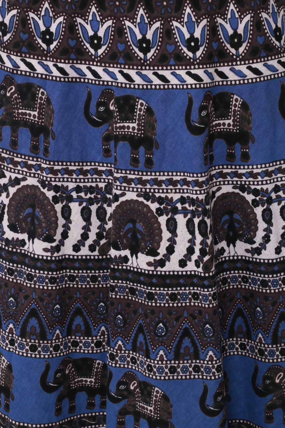 90s Wrap Maxi Skirt Elephant Horse Peacock Print Blue Cotton Small Medium Large