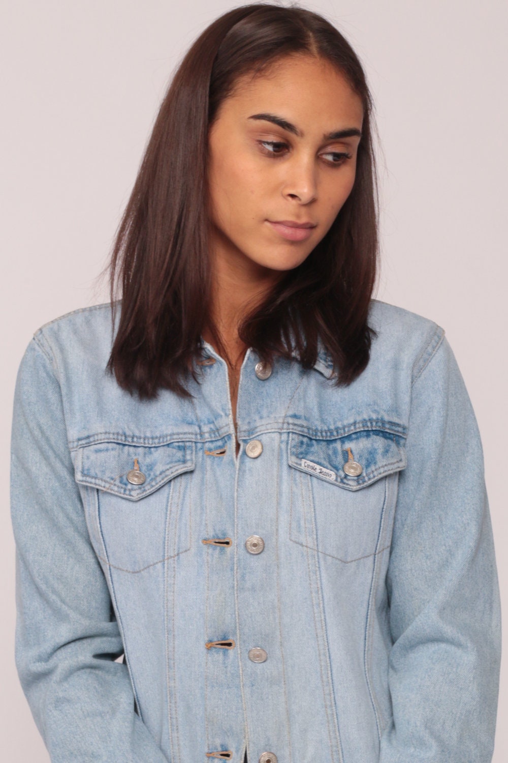 90s Faded Blue Denim Jacket Cotton Button-Up Extra Small XS