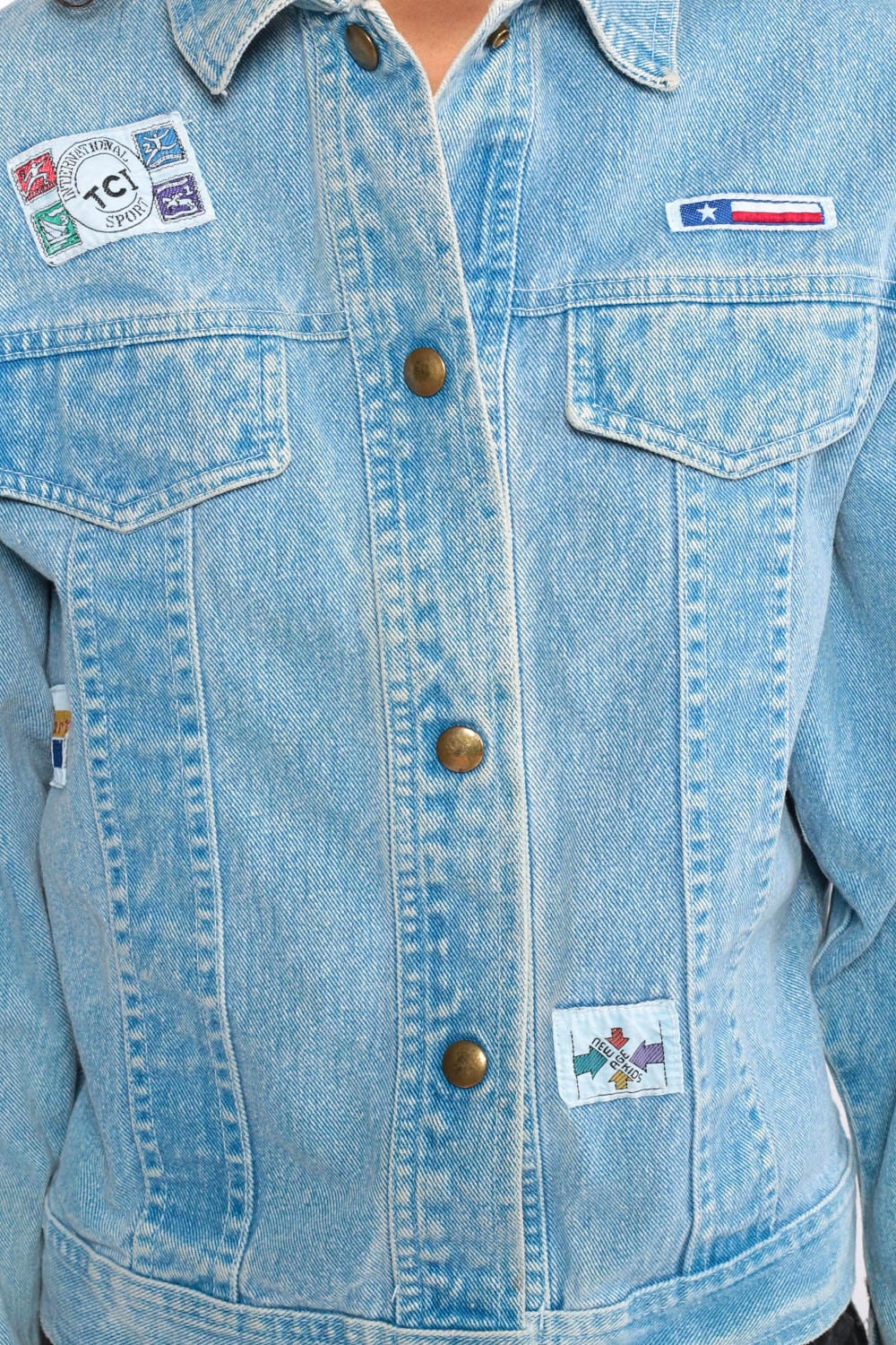 90s Blue Stone Wash Denim Jacket Patch Jean Jacket Extra Small XS