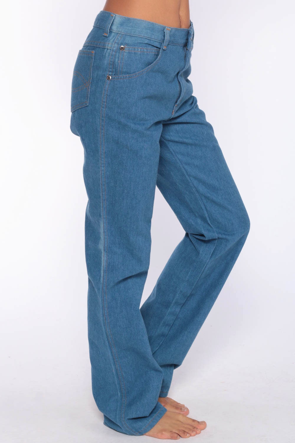 70s High Waisted Straight Leg Jeans Blue Denim Unisex Small
