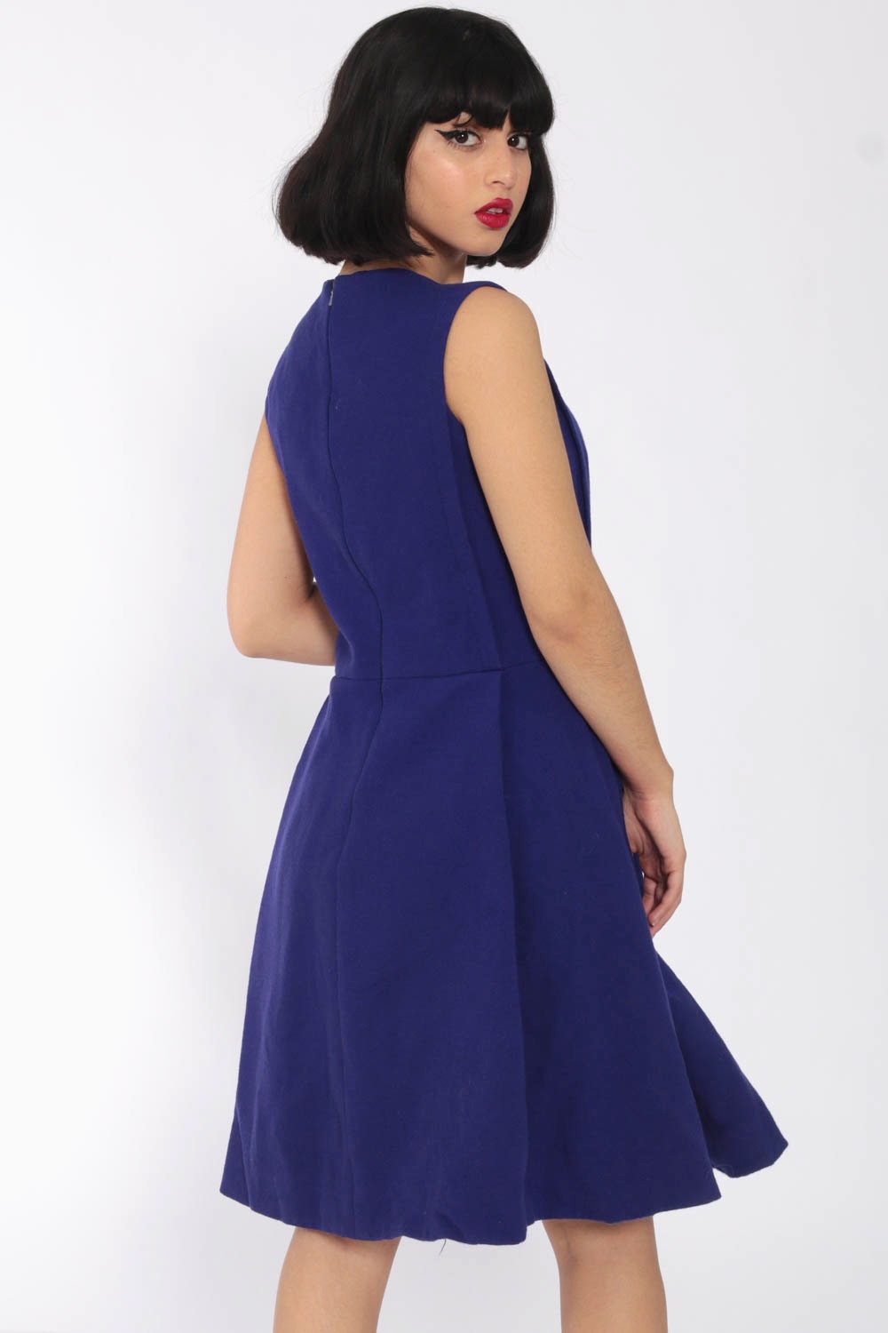 60s Mod Mini Dress Purple Wool Sleeveless Shift Space Age Small