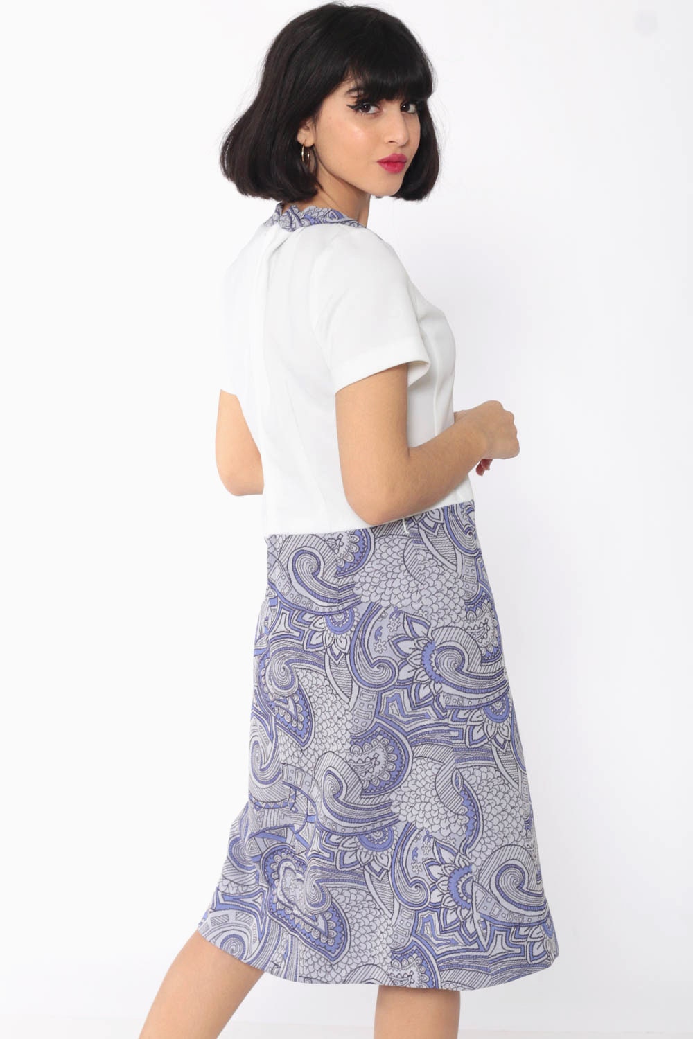 60s Psychedelic Mod Mini Dress Purple Swirl Drop Waist Small Medium
