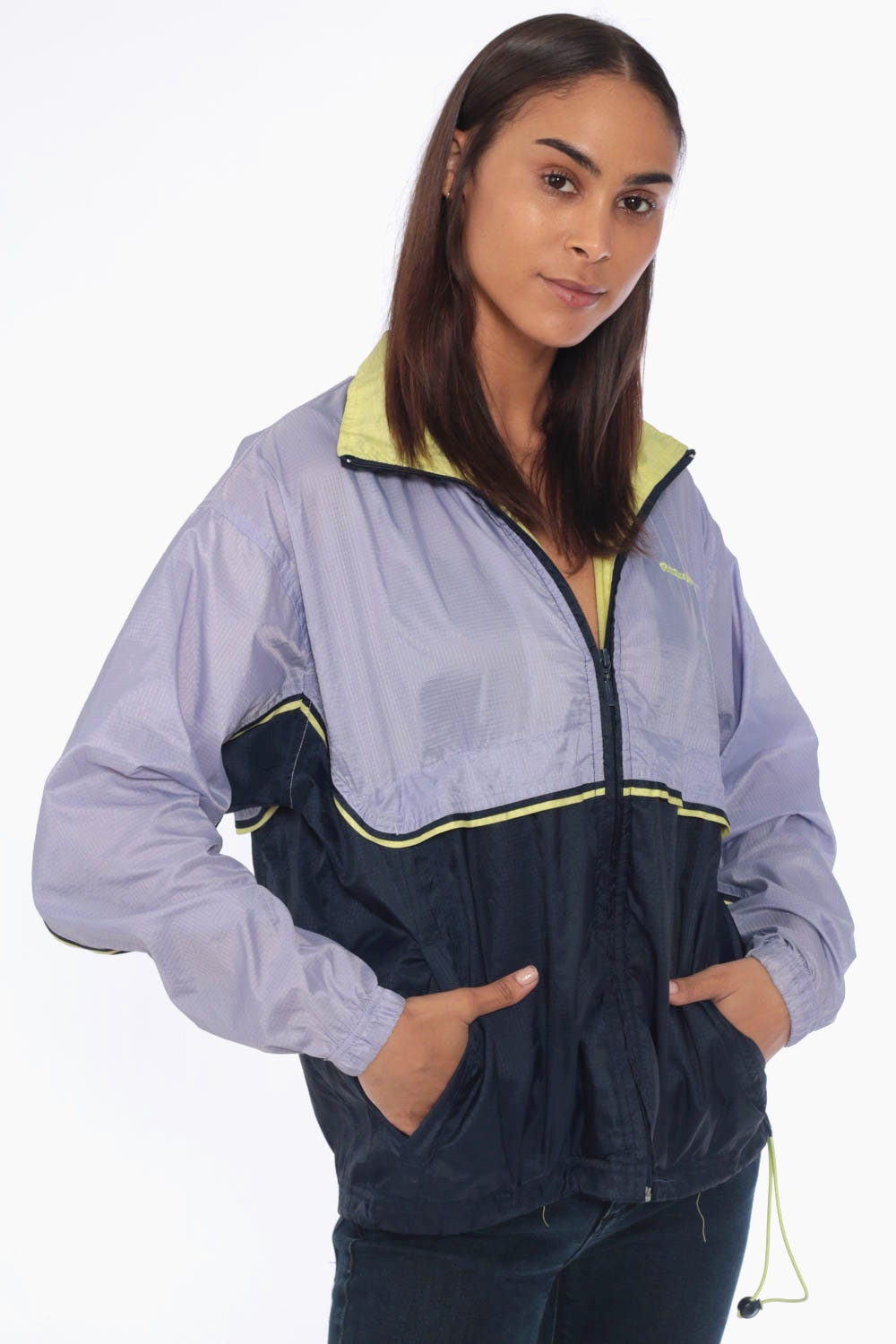 90s Reebok Windbreaker Jacket Purple Blue Colour Block Nylon Track Medium