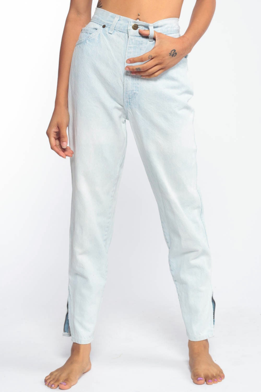 90s Sunset Blue Mom Jeans Light Wash High Waist Ankle Zip Tapered XXS