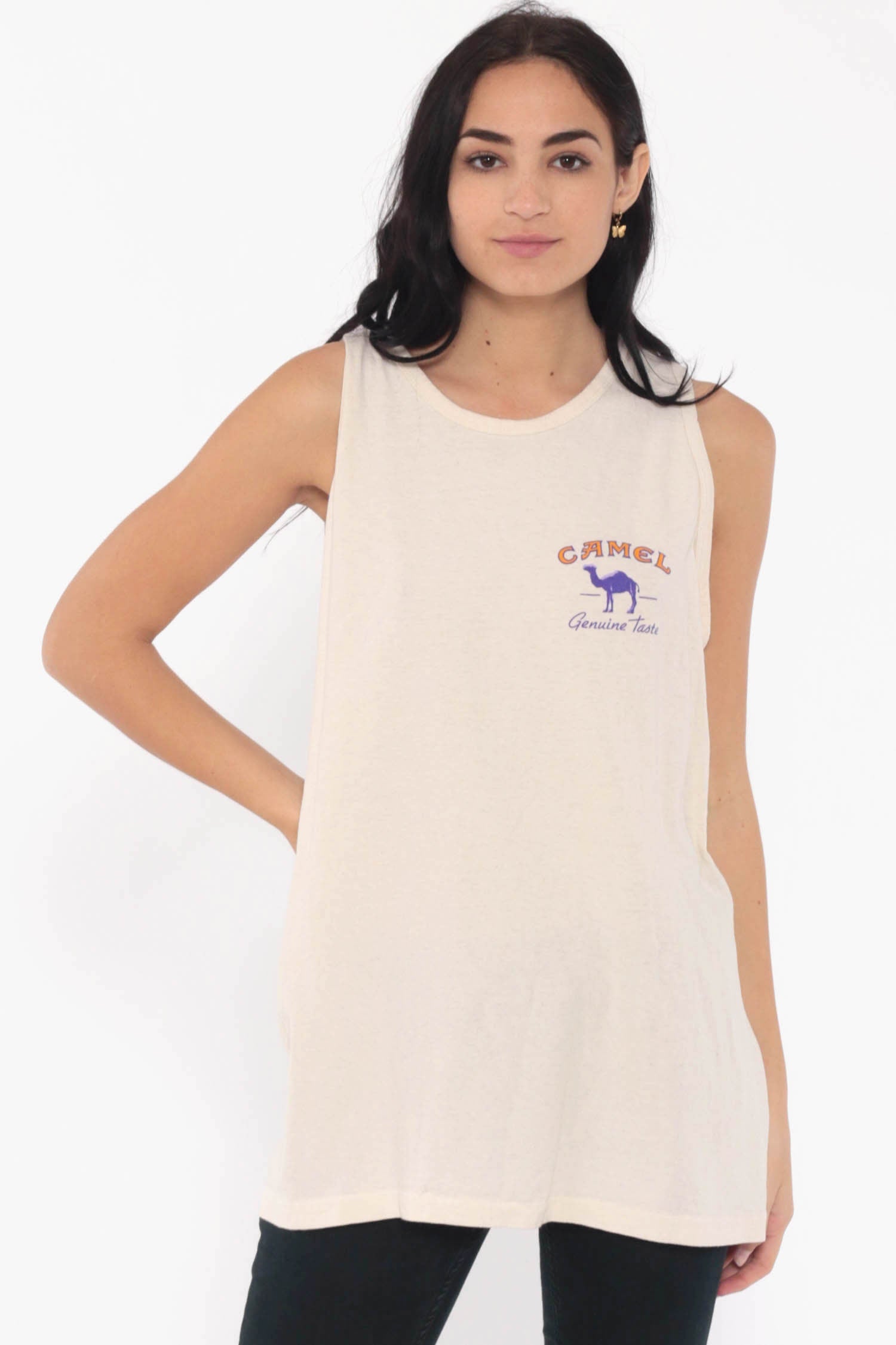 90s Camel Joe Cigarettes Graphic Tank Top Beige Cotton Unisex Extra Large