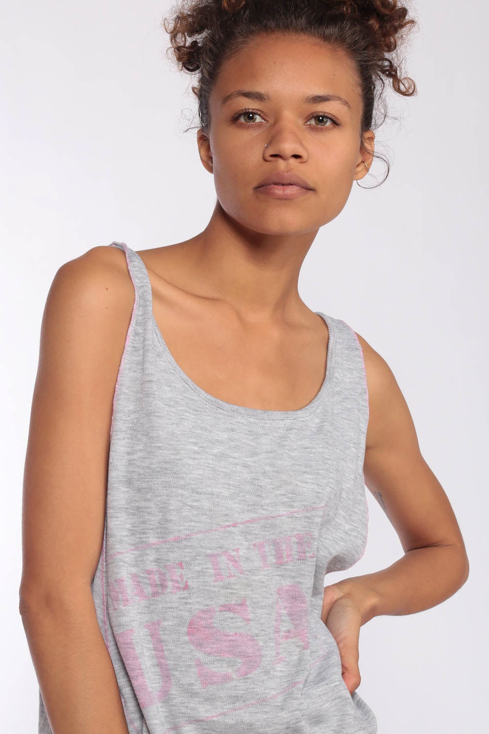 80s Made in USA Grey Tank Top Sleeveless Sweatshirt Athletic Extra Small