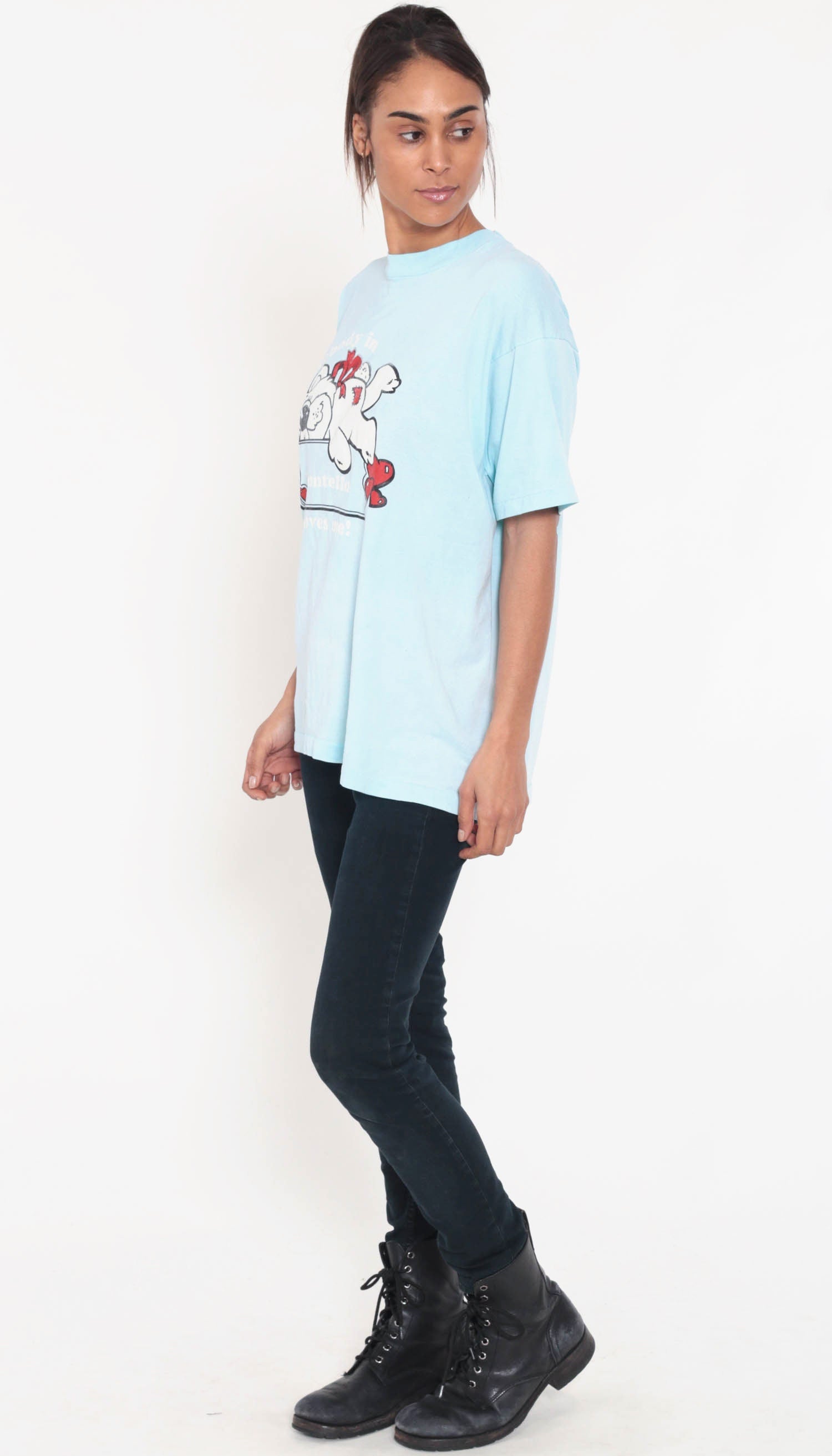 80s Wisconsin Teddy Bear Graphic T-Shirt Montello Baby Blue Extra Large