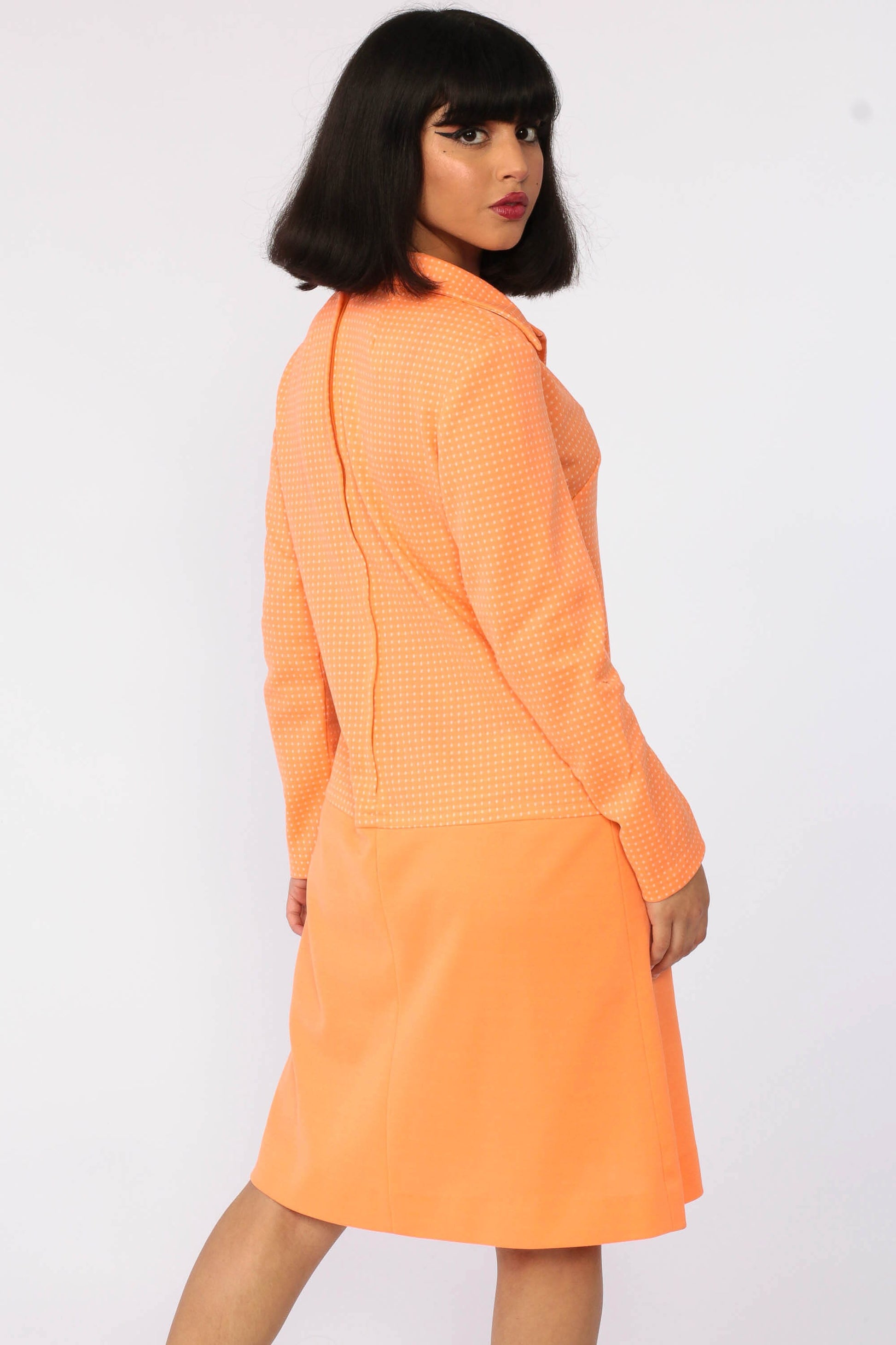 60s Mod Mini Dress Orange Polka Dot Drop Waist Shift Medium
