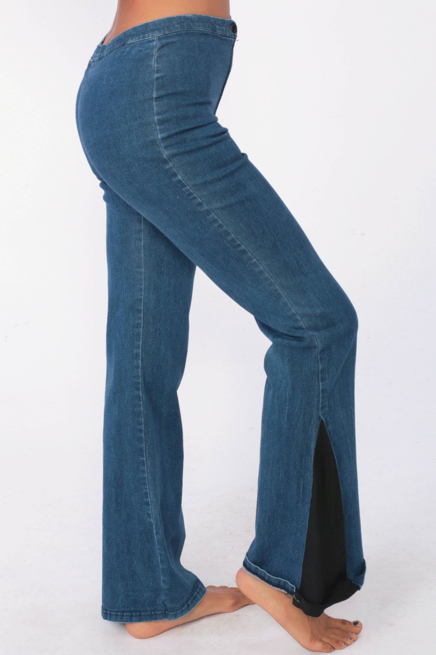 90s Blue Flared Jeans High Rise Stretchy Y2K Bell Bottom Denim Extra Small