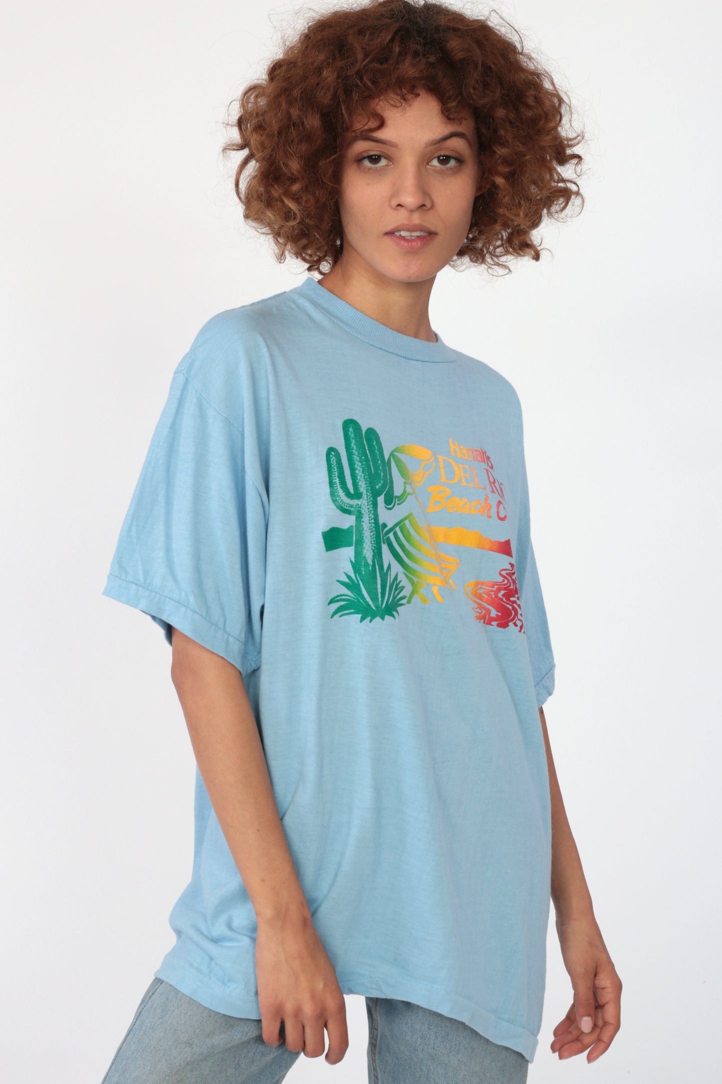 80s Harrah's Del Rio Beach Club Laughlin Nevada Saguaro Cactus Graphic T-Shirt Large