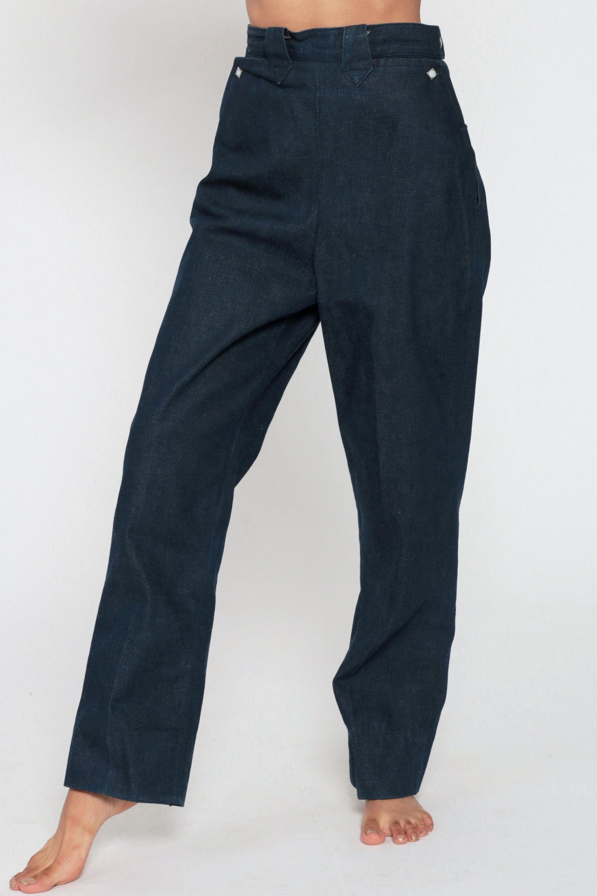 1950s Levi's Shorthorn Western Jeans Dark Blue Side Zip Sanforized Extra Small