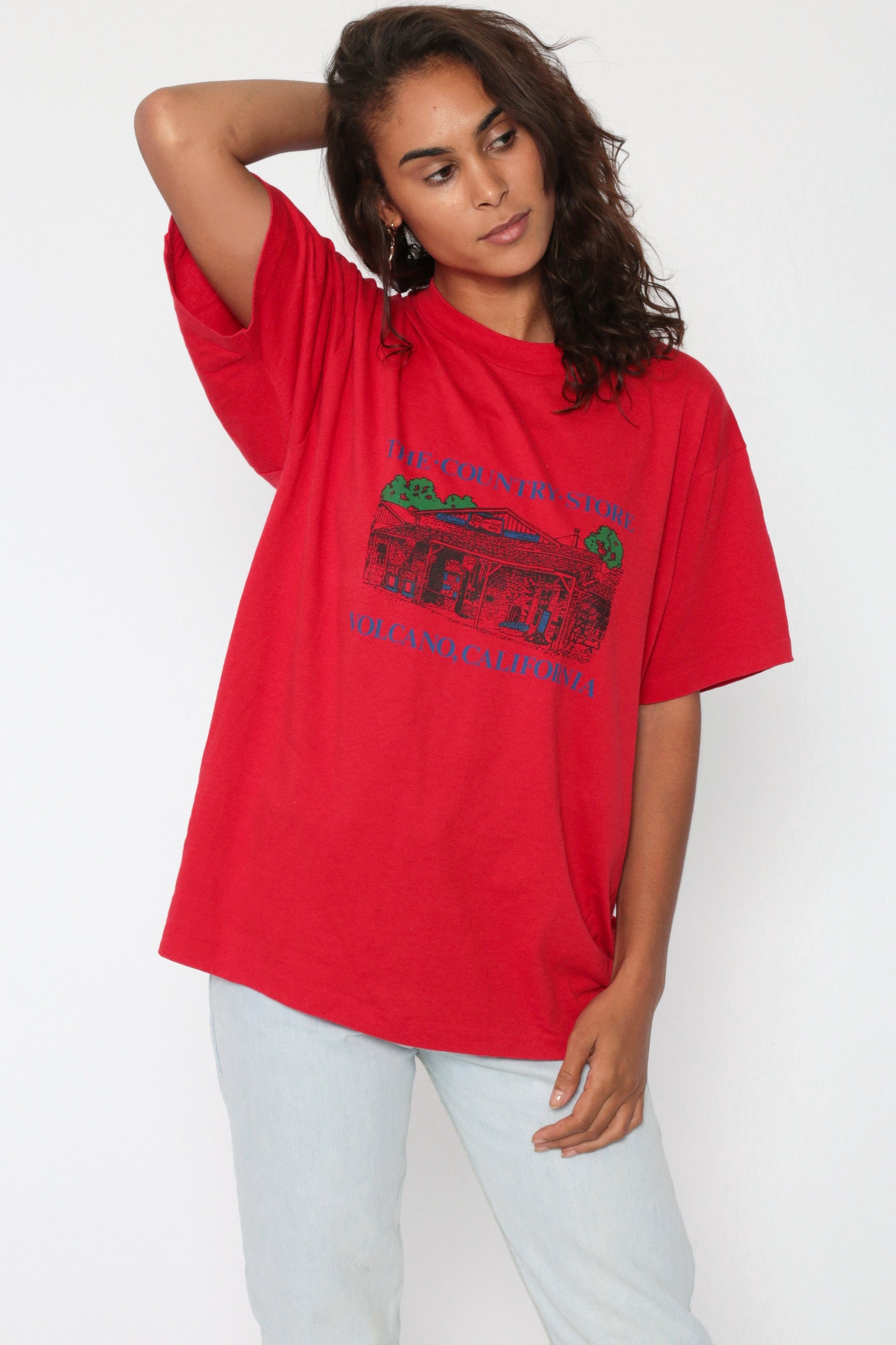 80s Volcano California Country Store Graphic Tee Screen Stars Red Medium