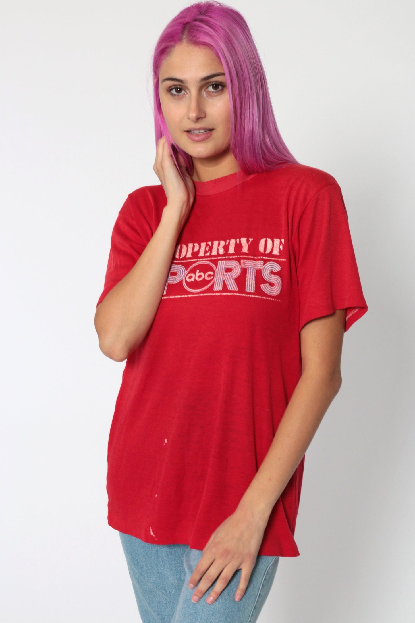 80s ABC Sports Graphic T-Shirt Red Cotton Tee Medium