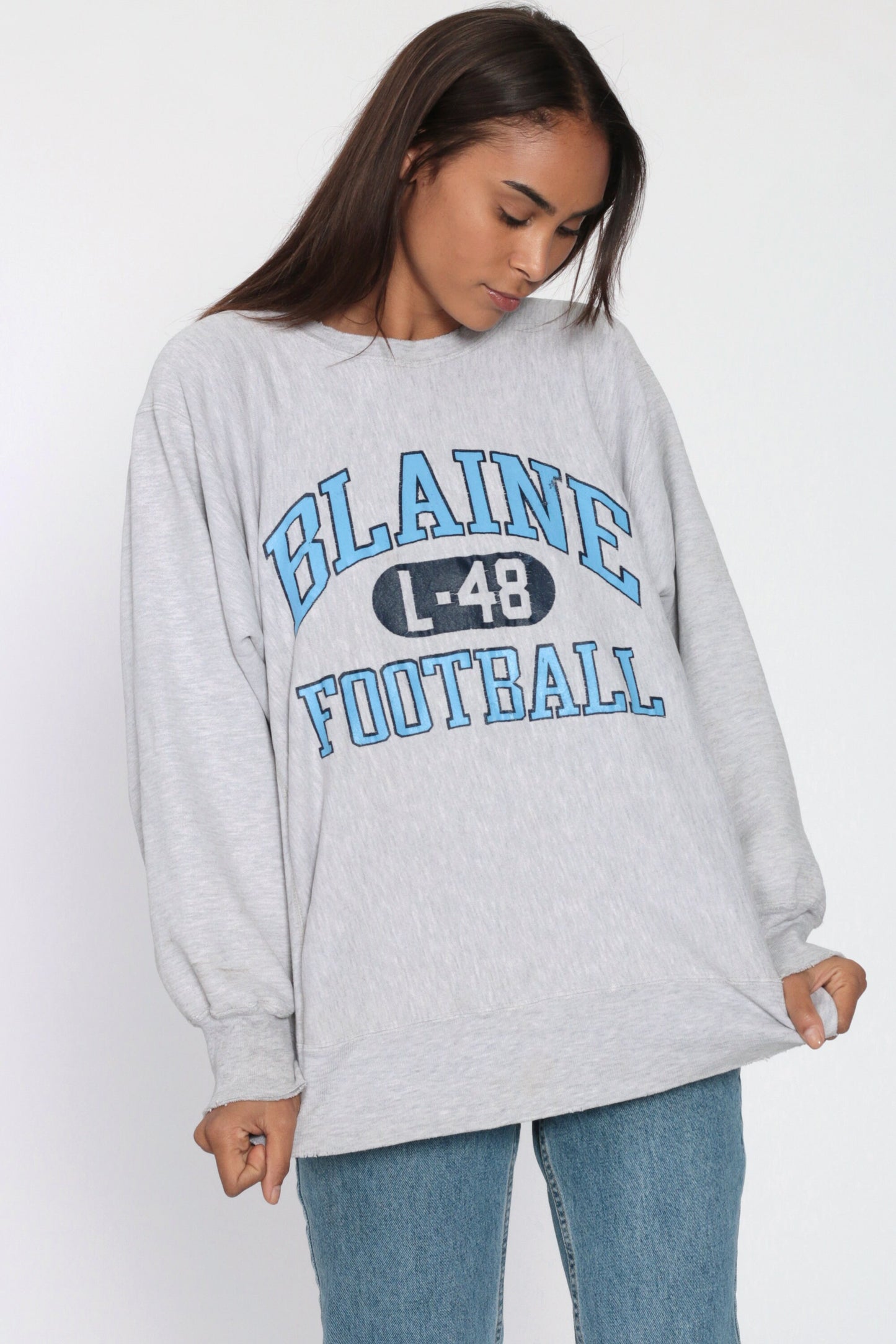 90s Champion Blaine Football Minnesota Reverse Weave Sweatshirt Grey Medium