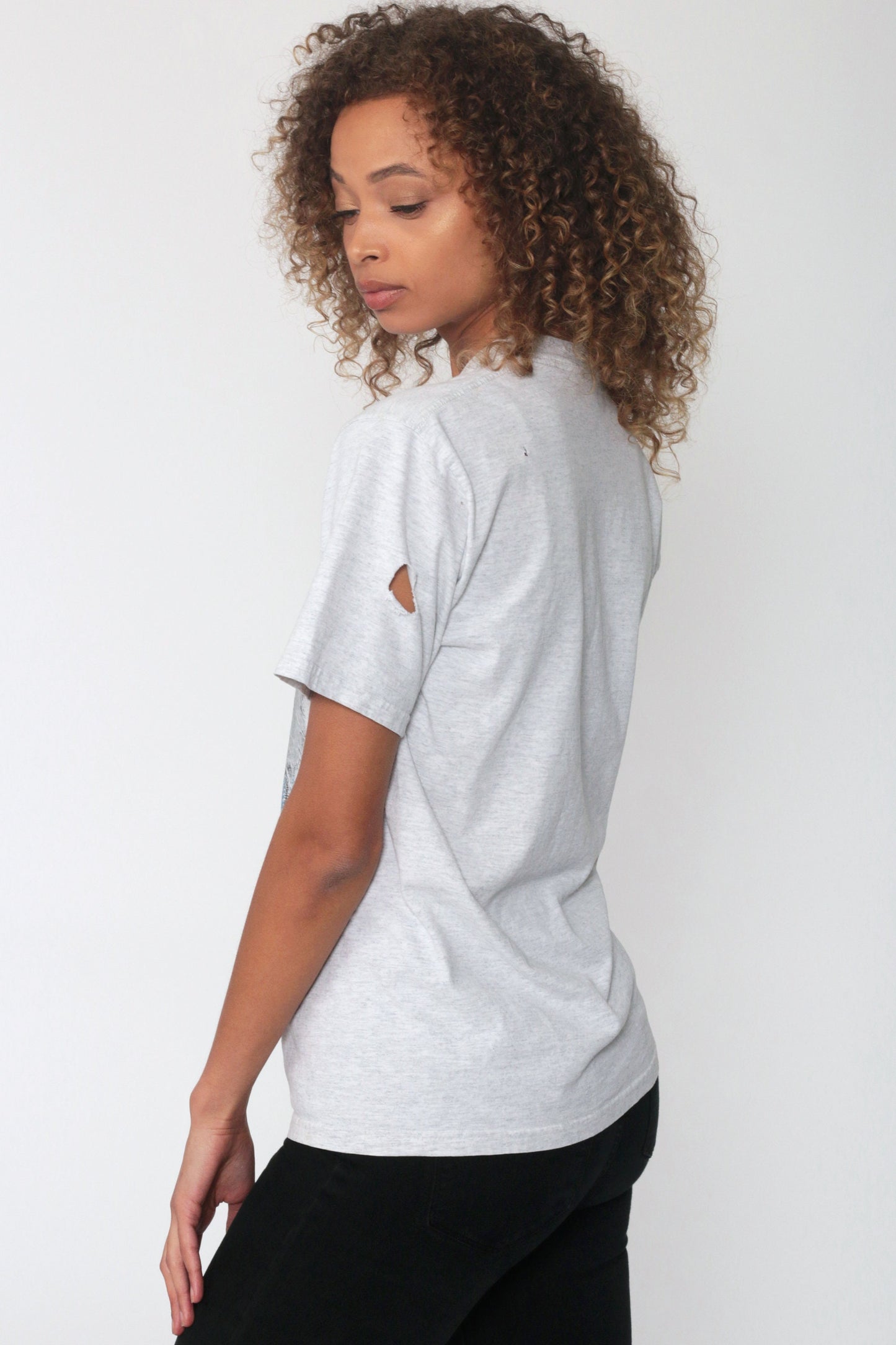 90s Wolf Print T-Shirt Distressed Graphic Tee Cotton Single Stitch Extra Small