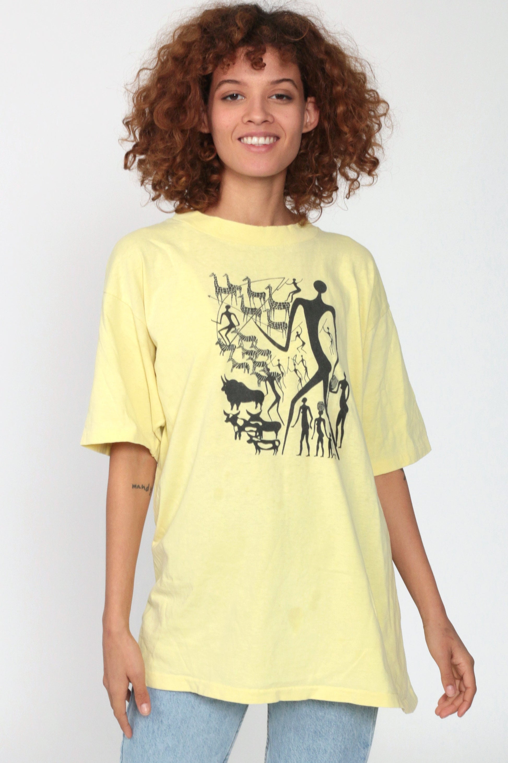 90s Heidi Lange Kenyan Art Hunter Graphic T-Shirt Unisex Large