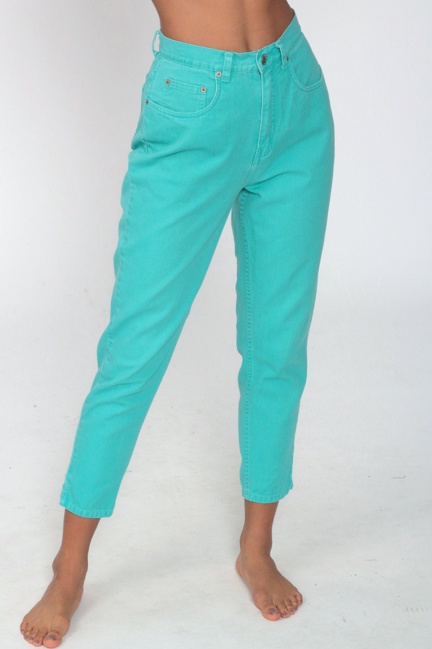 90s Turquoise High-Waisted Tapered Jeans Ankle Denim Extra Small
