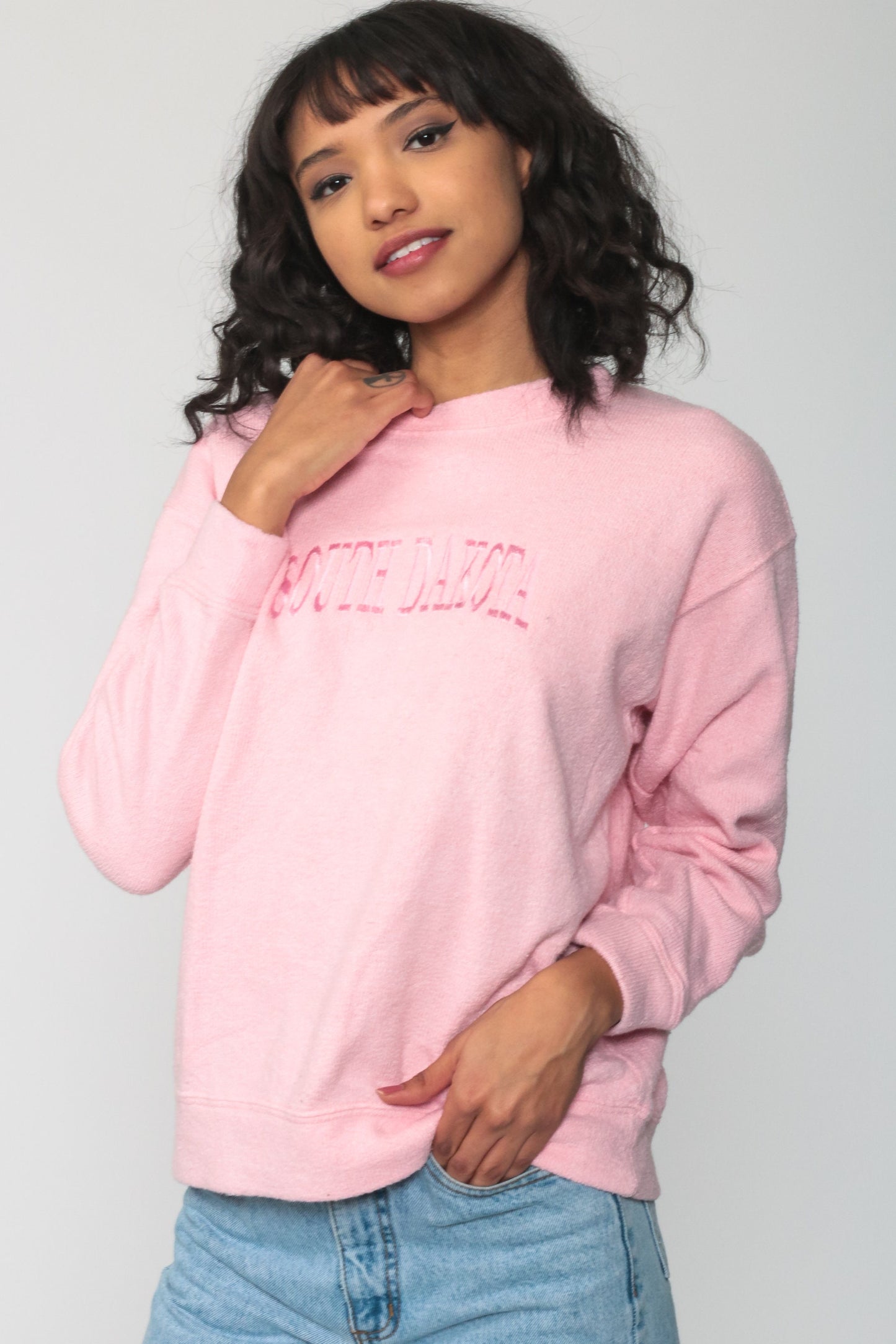 South Dakota Graphic Sweatshirt Pink Crewneck Vintage Small