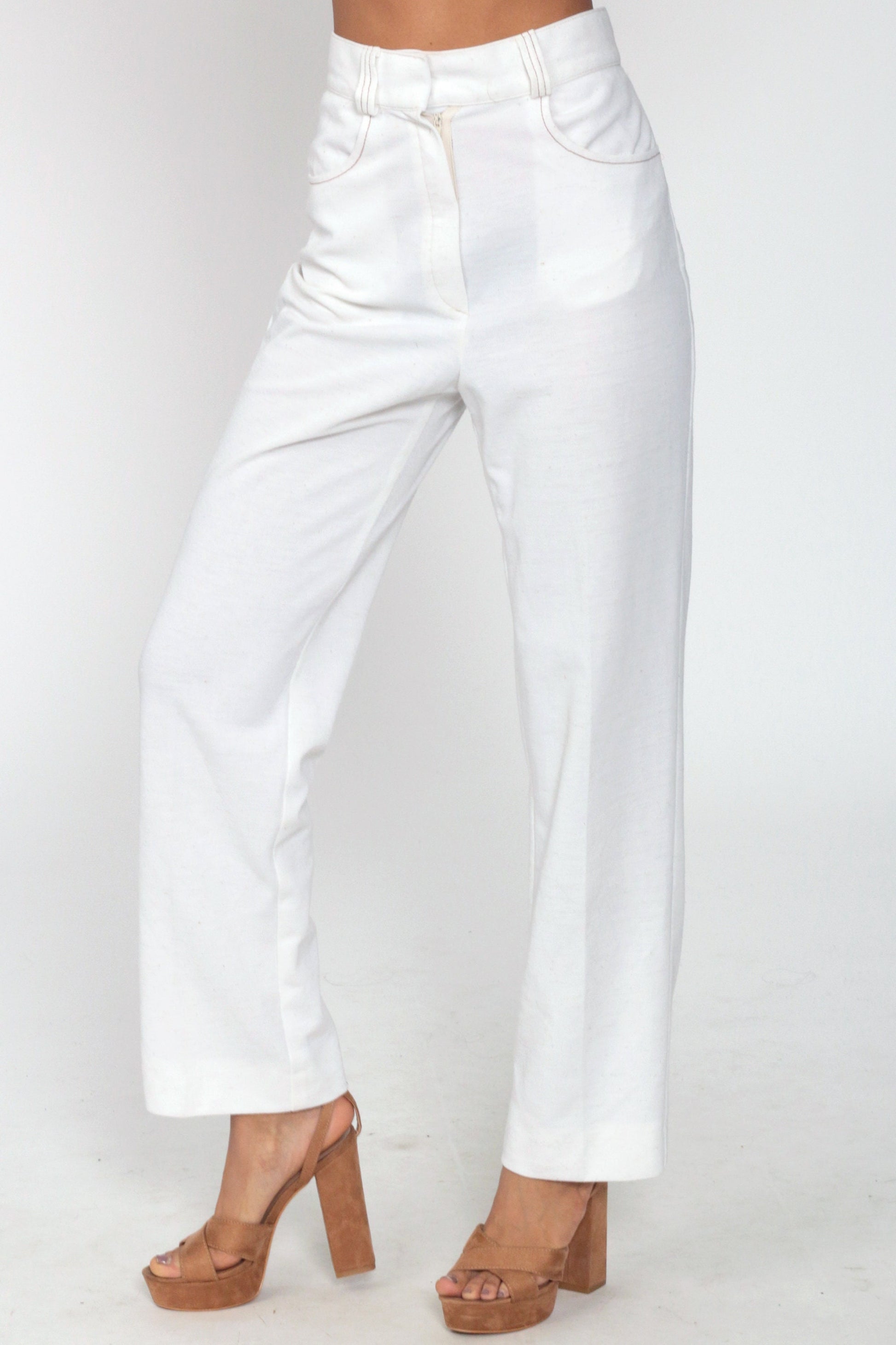 1970s White High-Rise Straight Leg Trousers Small