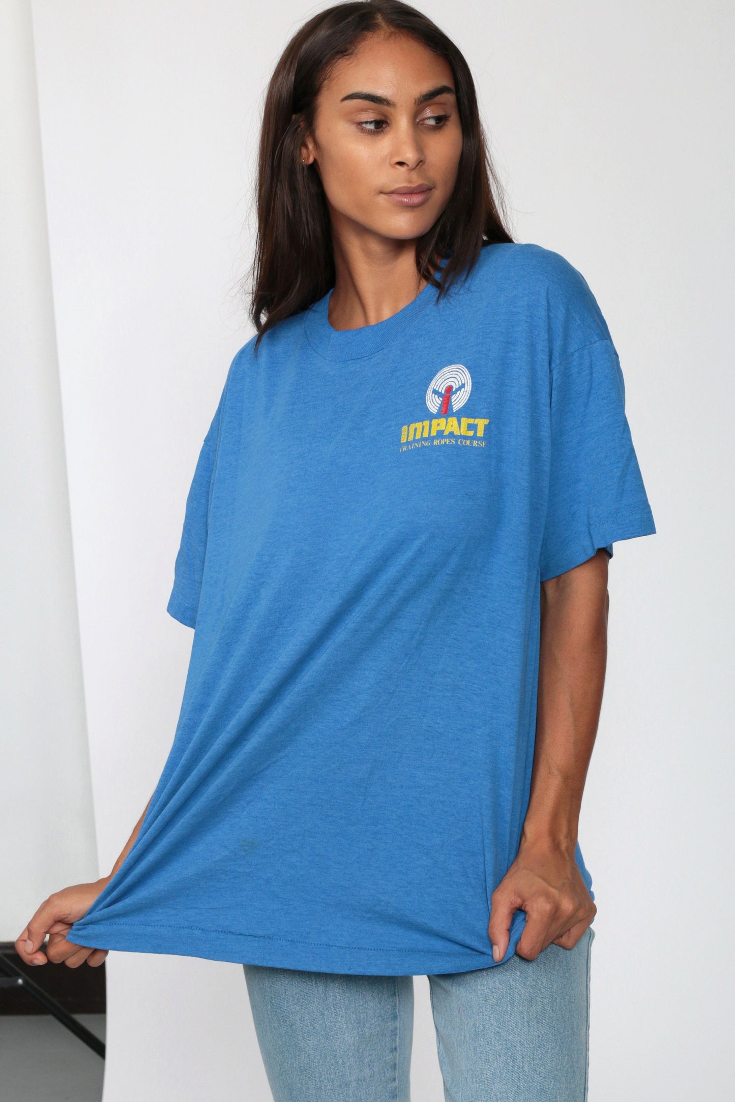 80s Impact Rope Rock Climbing Training Graphic T-Shirt Blue Extra Large