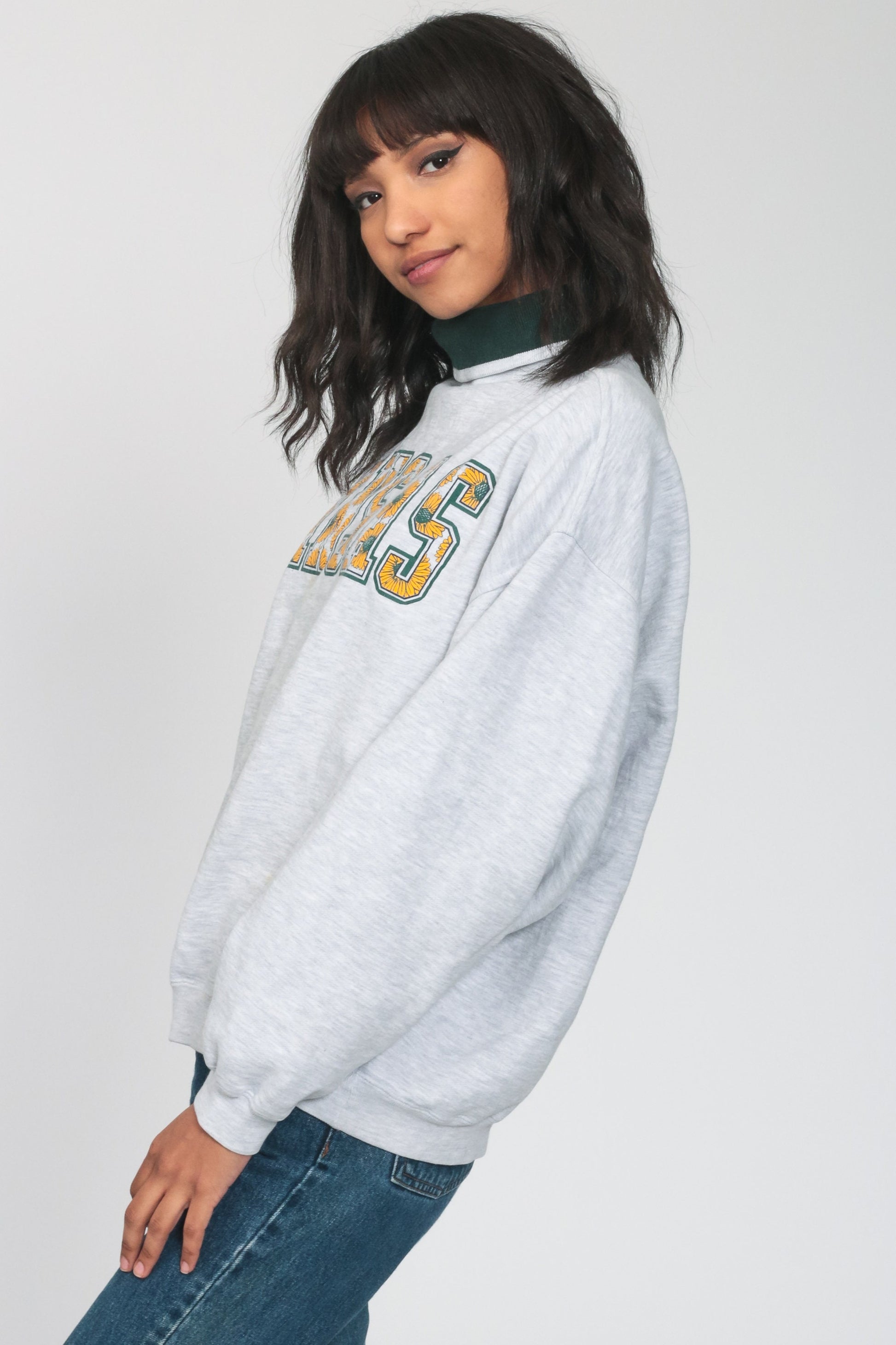 90s Kansas Sunflower Graphic Sweatshirt Grey Crewneck Large