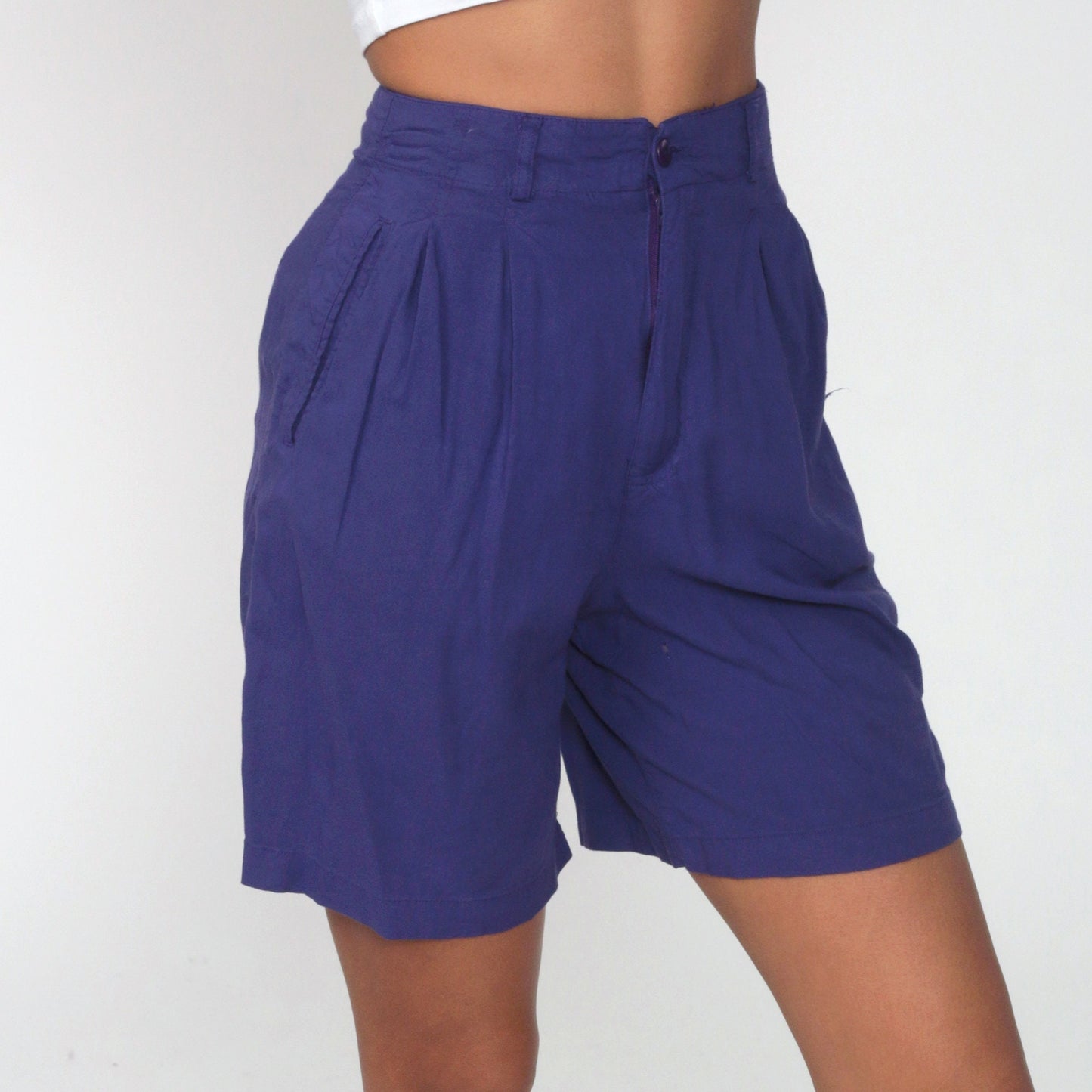 80s Purple Pleated High-Waist Shorts Rayon Baggy Extra Small