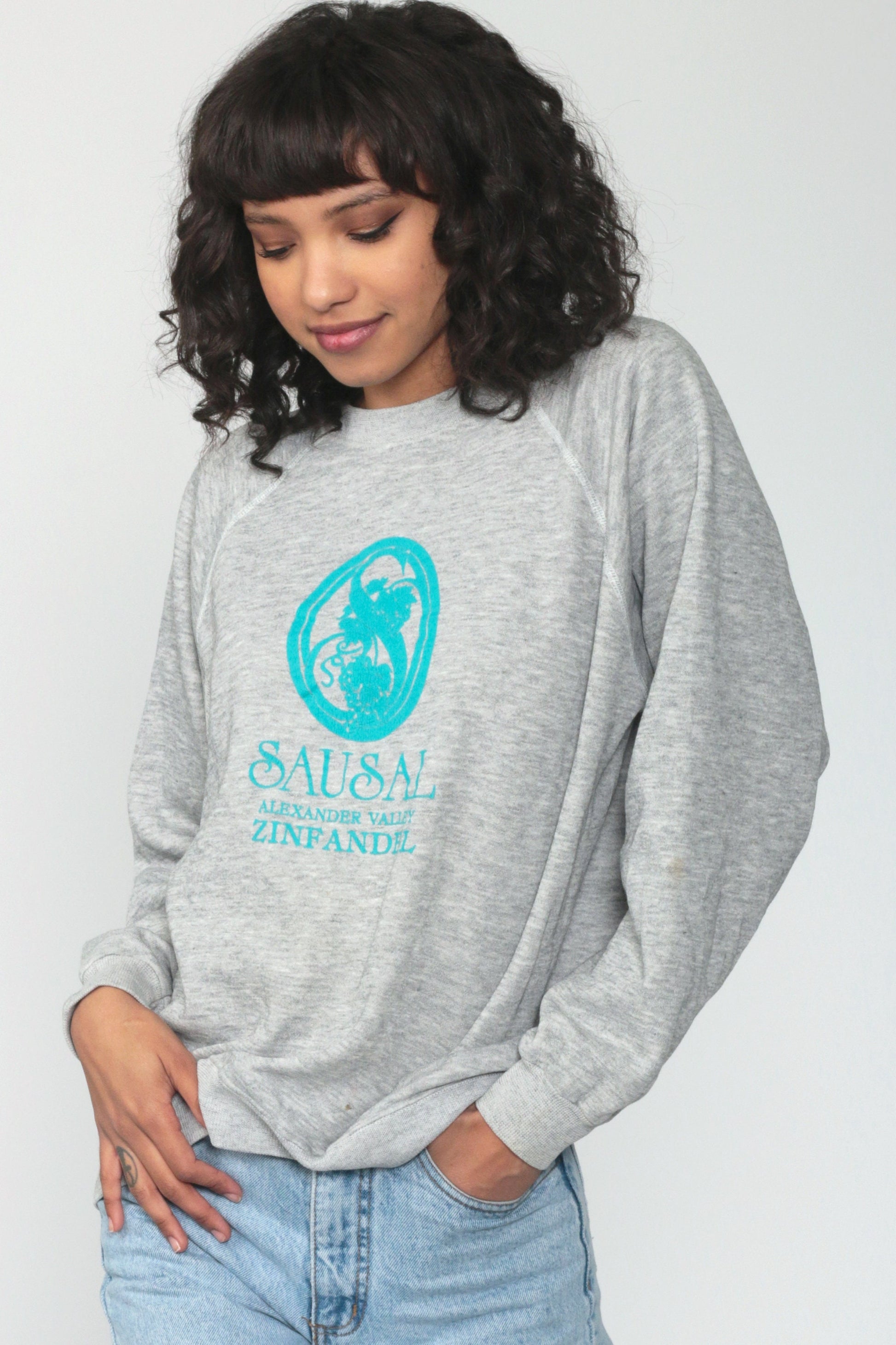 80s Sausal Zinfandel Alexander Valley Wine Graphic Raglan Sweatshirt Unisex
