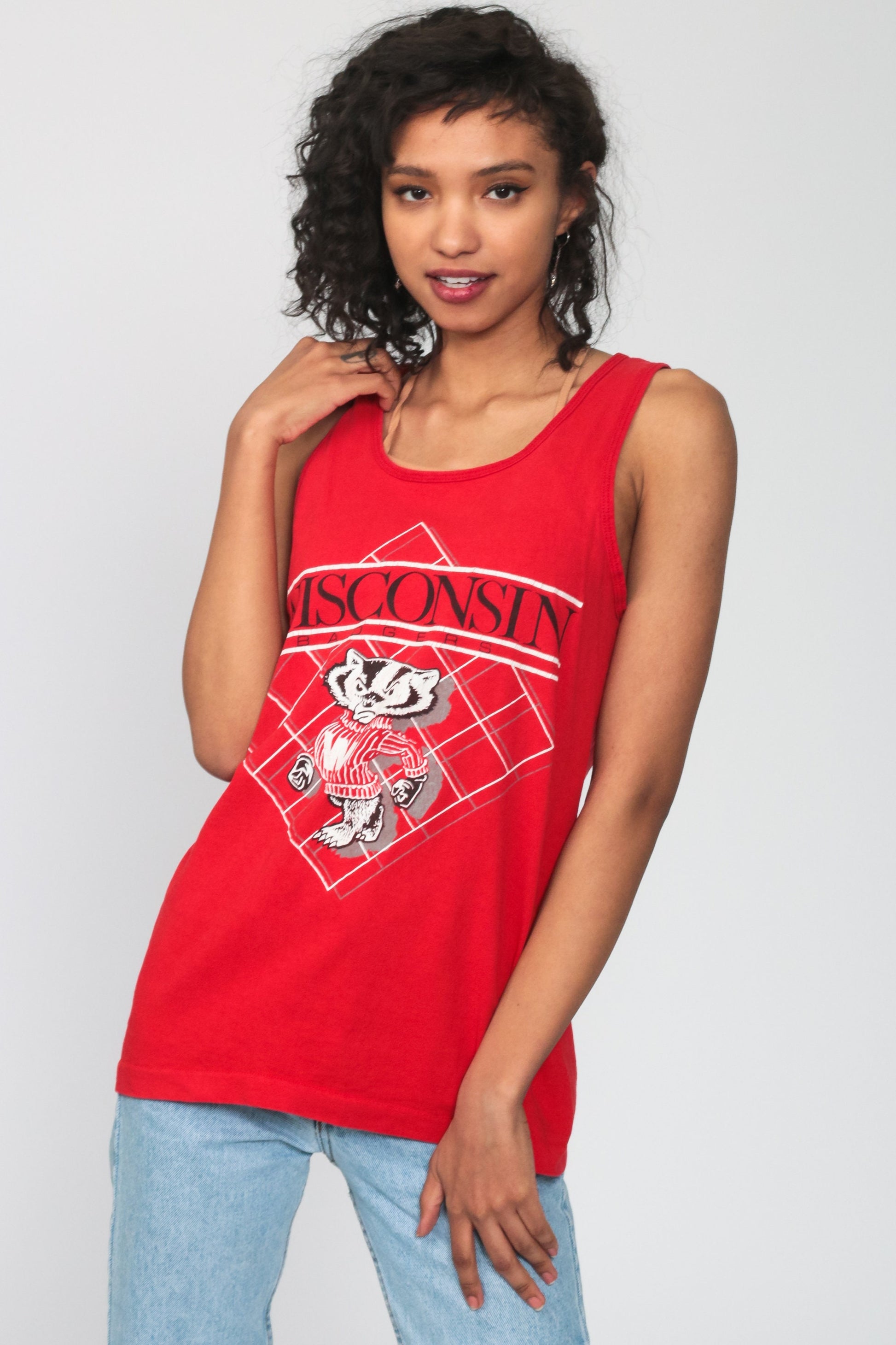 80s Wisconsin Badgers Tank Top Red College Football Jersey Small