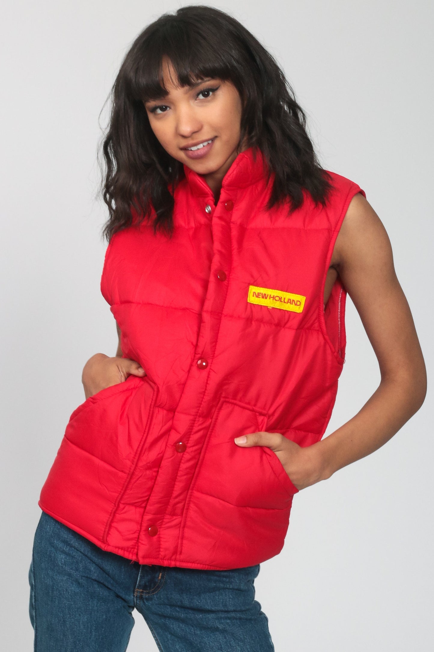 70s Weathercaster Red Puffer Ski Vest Sleeveless Jacket Small