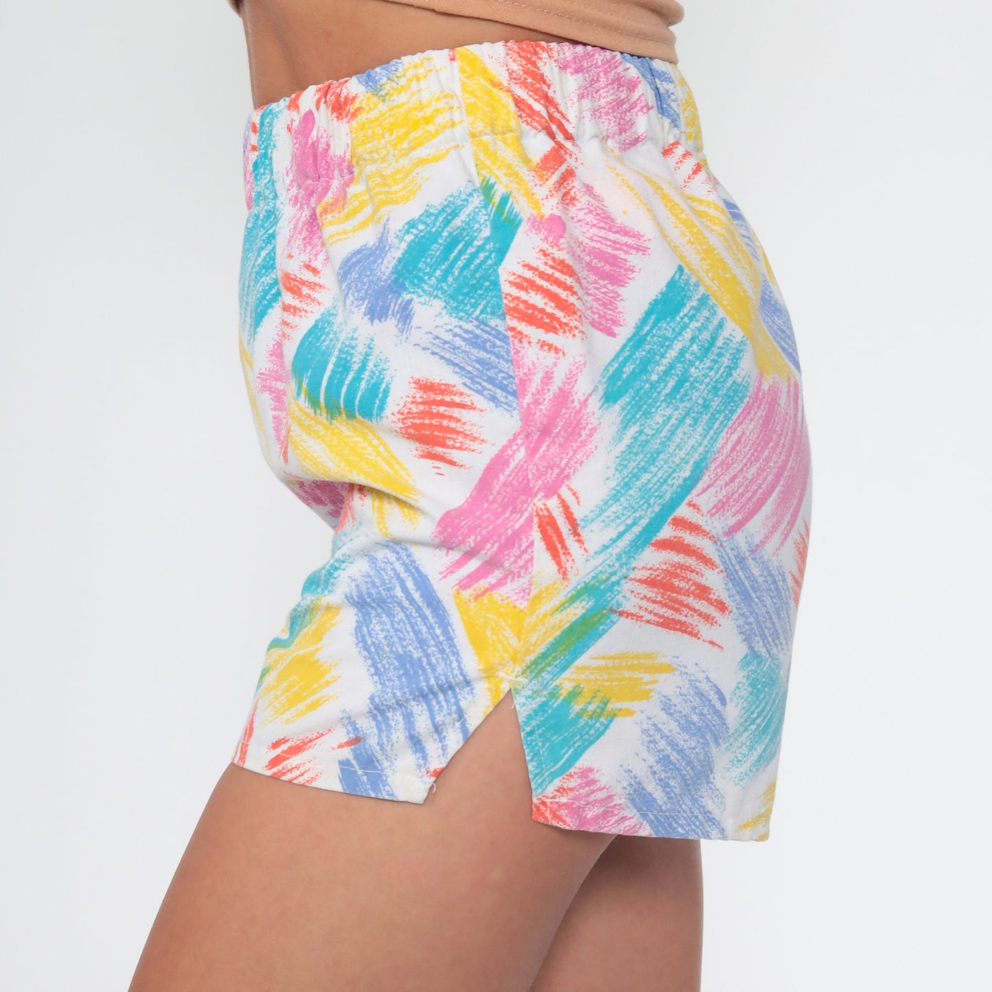 80s Jet Set Brushstroke Cotton Shorts Rainbow High Waist XXS