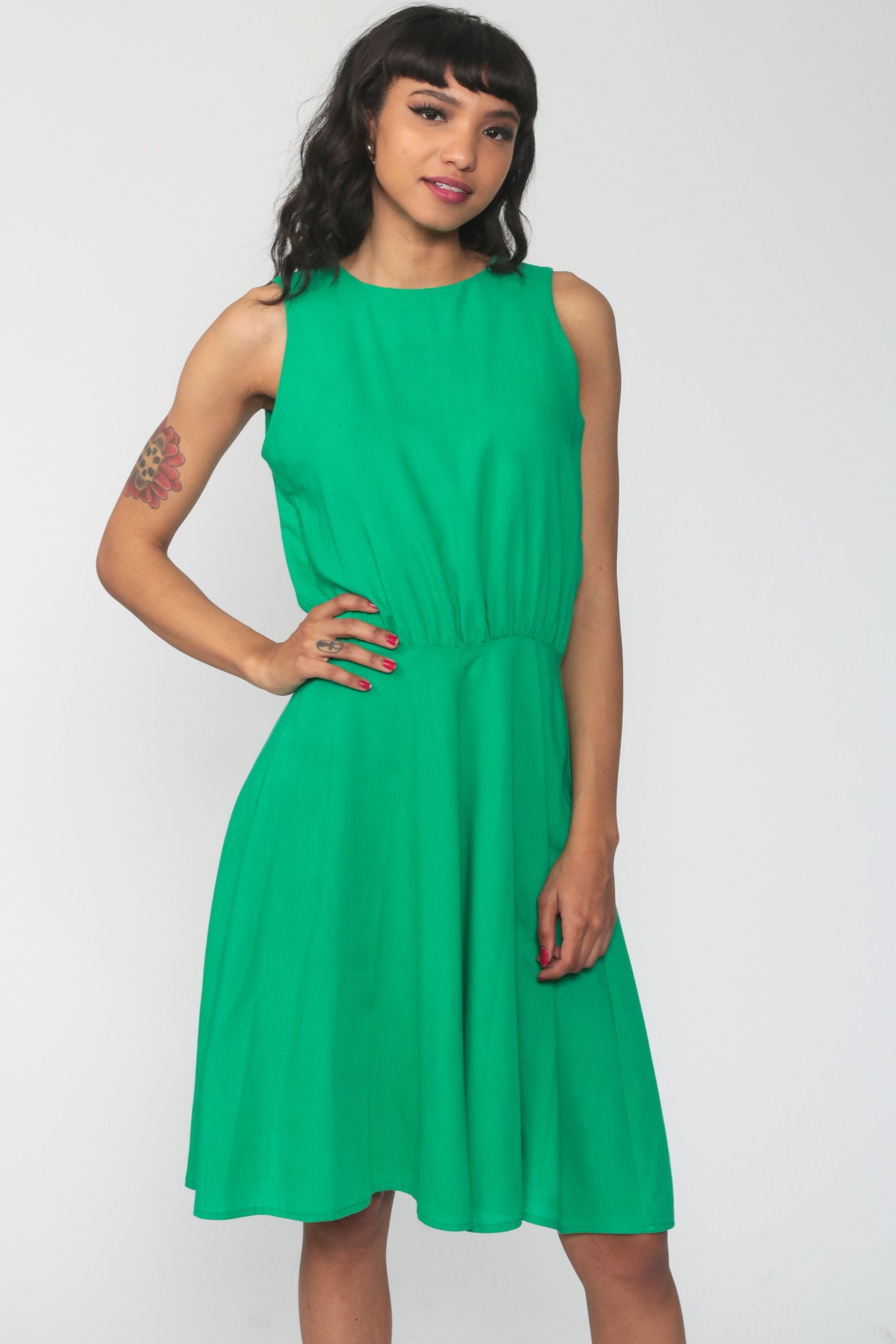 70s Kelly Green Midi Sundress High Waist Tank Sleeveless Extra Small