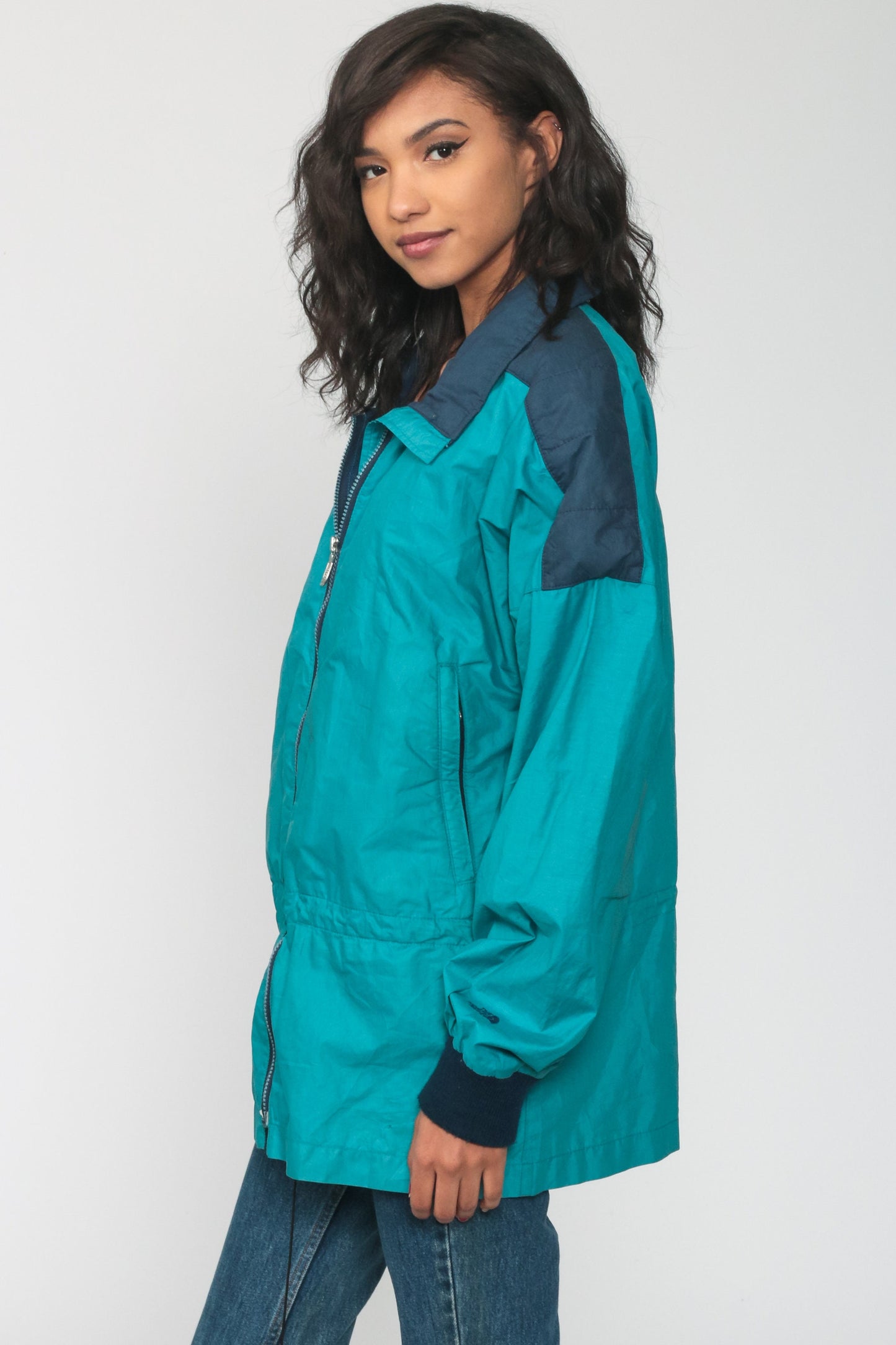 90s The North Face Windbreaker Turquoise Blue Nylon Jacket Large