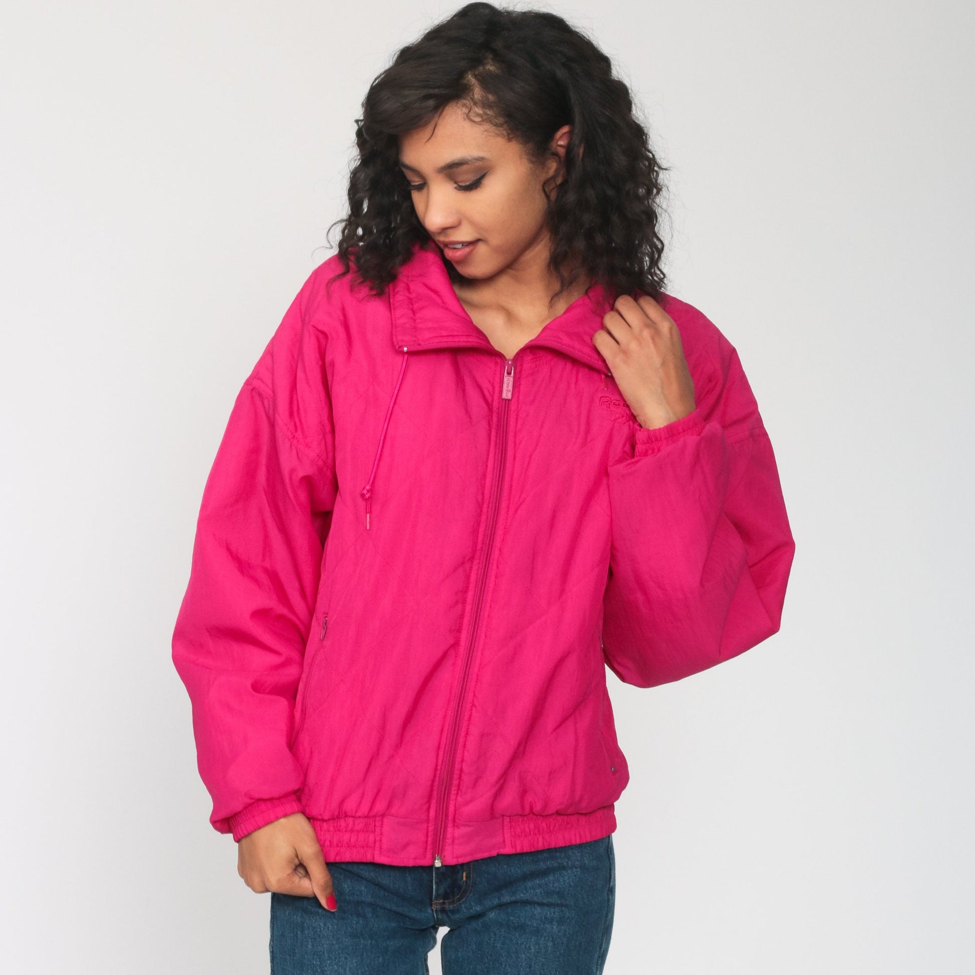90s Reebok Hot Pink Windbreaker Jacket Zip-Up Sportswear Small