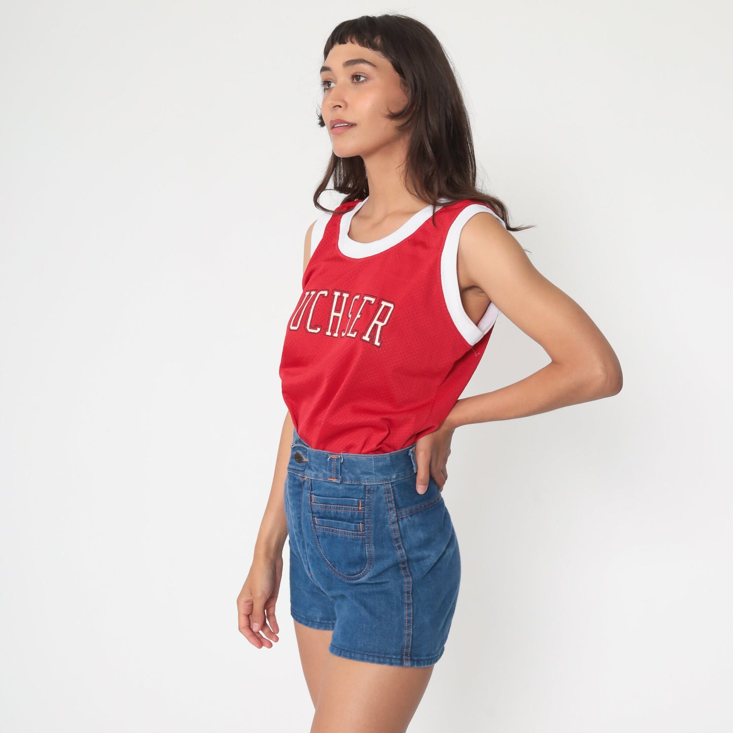 80s Buchser Middle School Red Mesh Ringer Tank Top Medium
