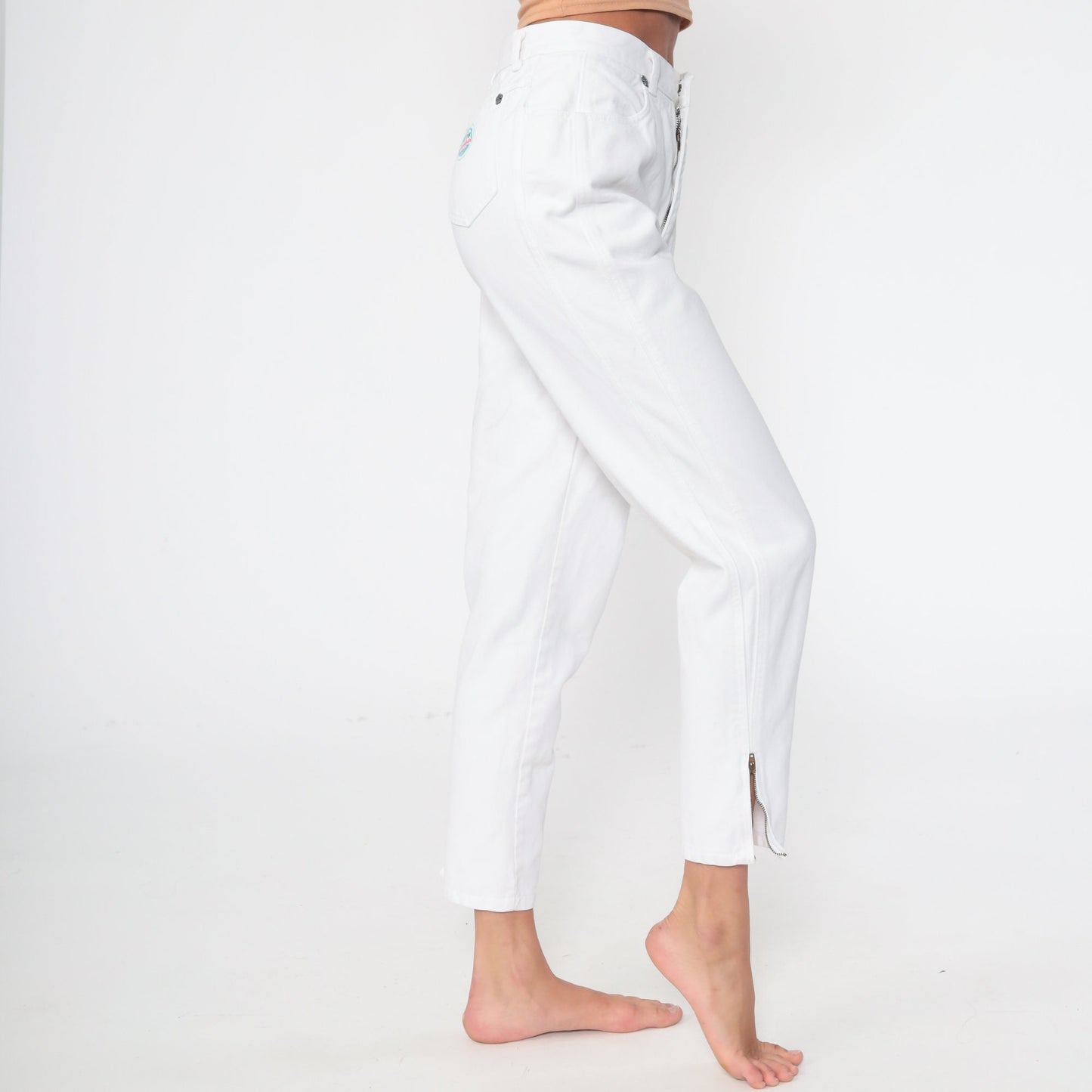 90s LA Gear White High-Waist Mom Jeans Ankle Zip Small