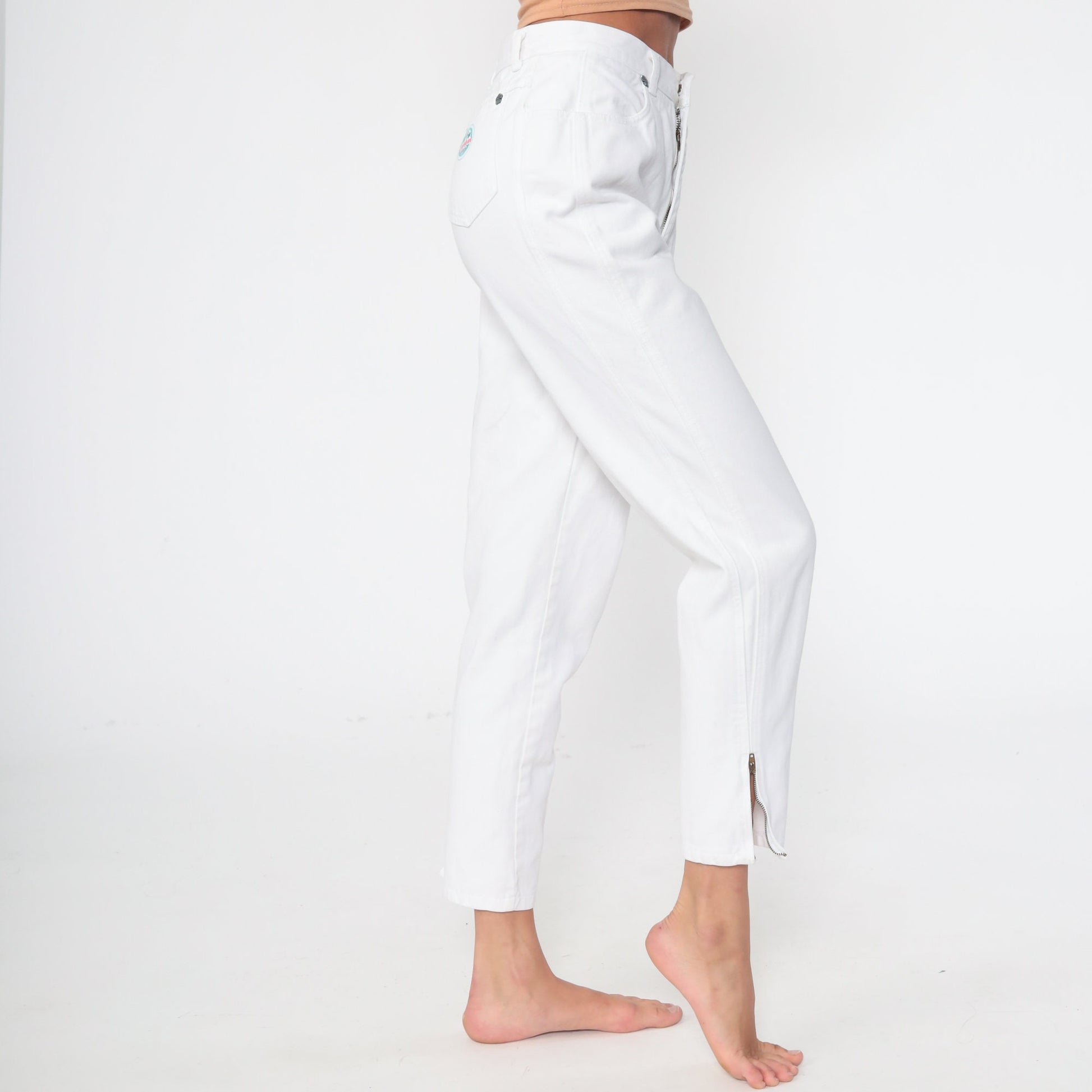 90s LA Gear White High-Waist Mom Jeans Ankle Zip Small