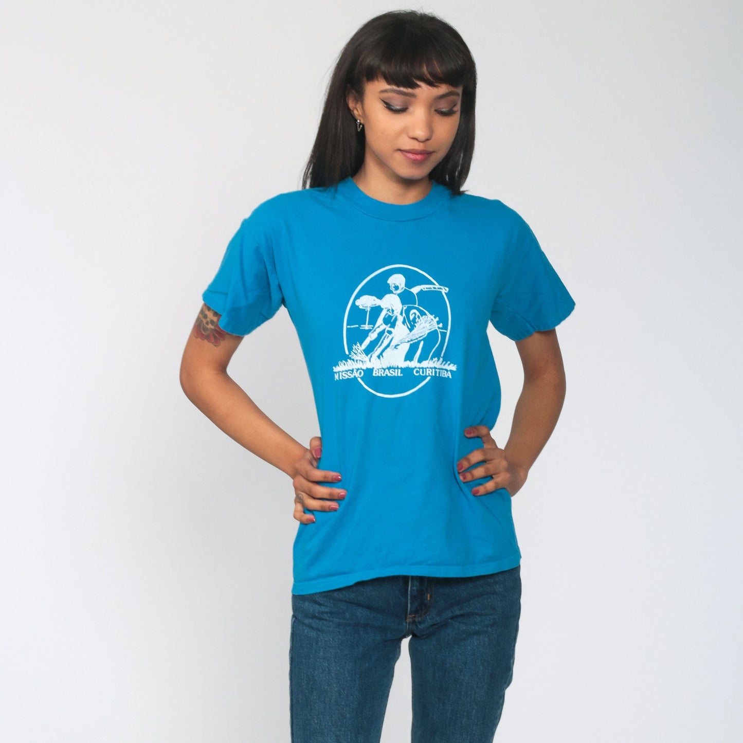 80s Curitiba Brazil Mission Graphic T-Shirt Cotton Blue Extra Small