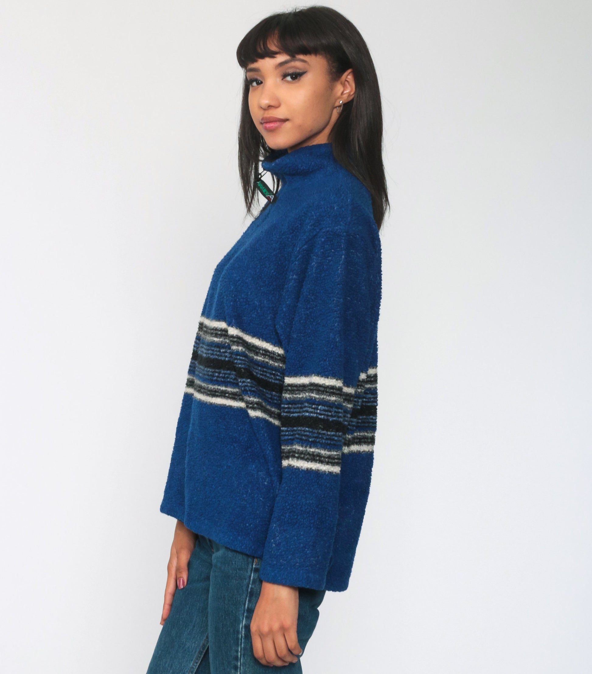 90s Avalanche Blue Striped Fleece Half-Zip Pullover Jacket Small
