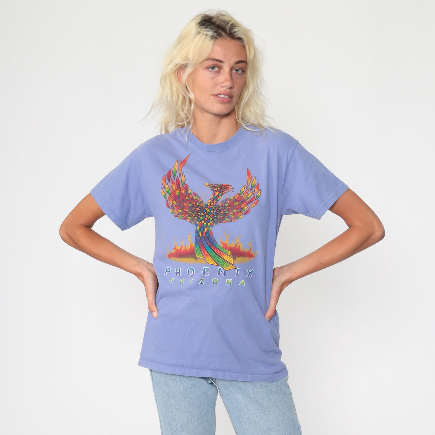 90s Phoenix Arizona Graphic T-Shirt Purple Flames Vintage Tee Small