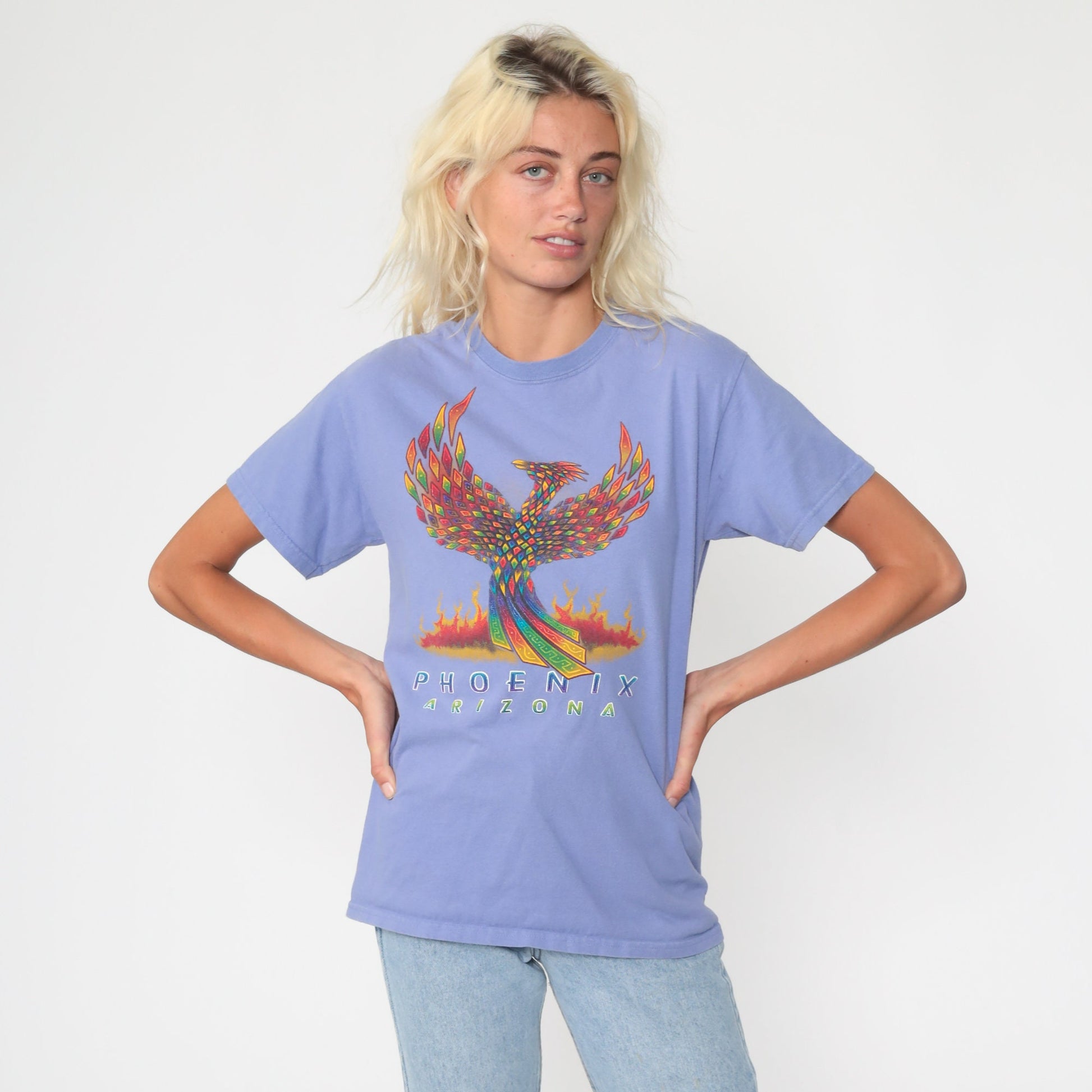 90s Phoenix Arizona Graphic T-Shirt Purple Flames Vintage Tee Small