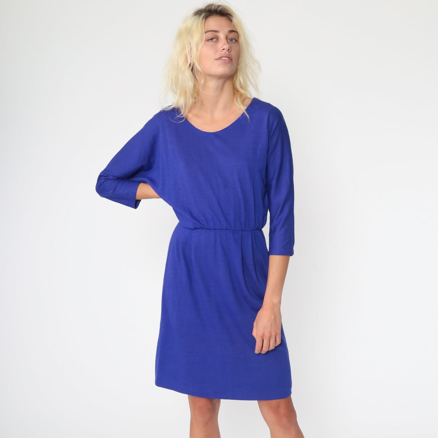 70s Purple Mini Dress Dolman Sleeve High Waist Small Medium
