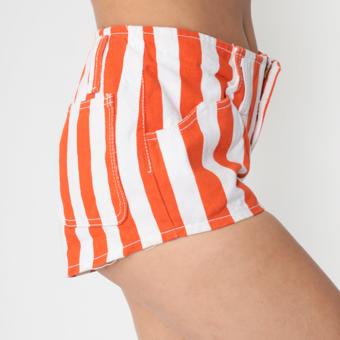 80s Striped Denim Shorts White Blue Cotton Jean Hotpants Small