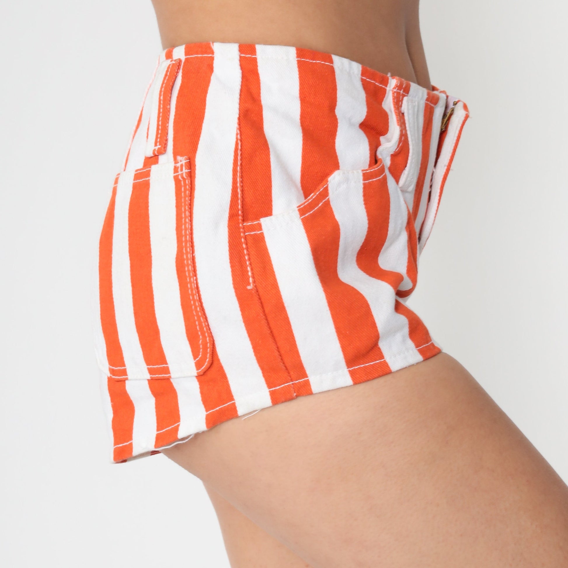 80s Striped Denim Shorts White Blue Cotton Jean Hotpants Small