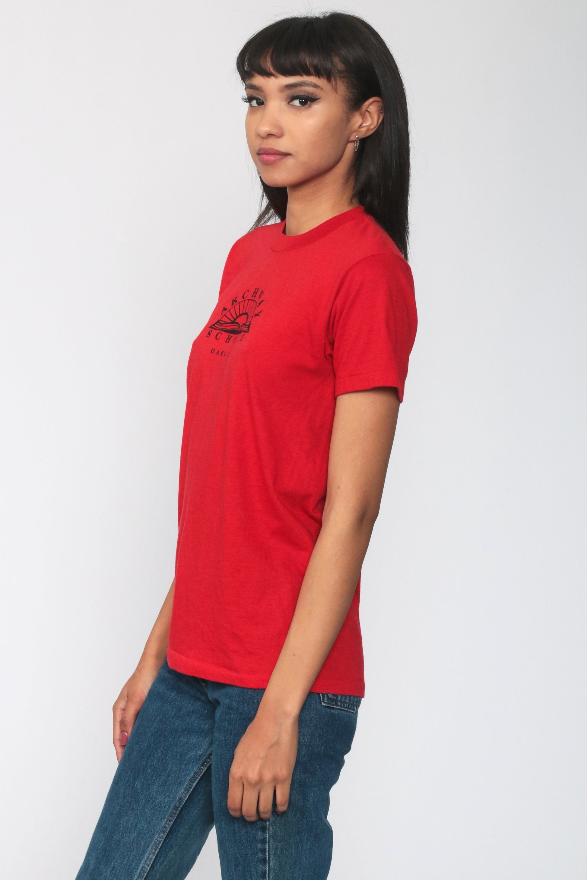 80s Archway School Oakland Graphic Tee Red Single Stitch Extra Small