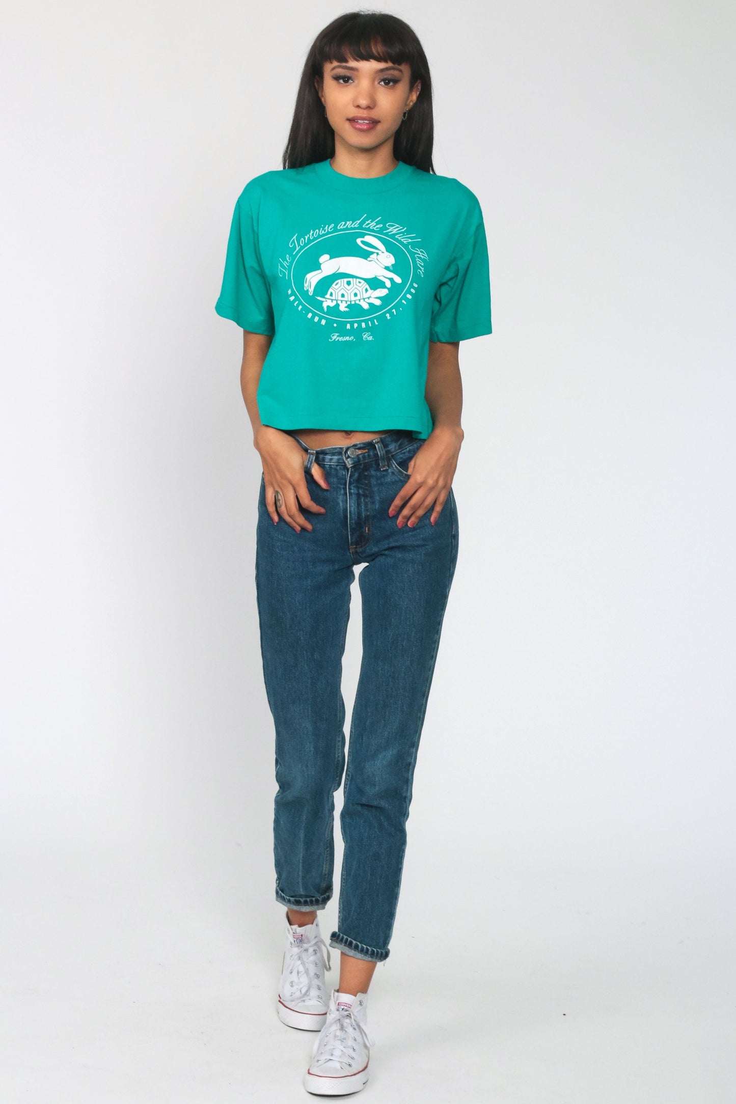 1996 Tortoise and Hare Fresno Walk Run Graphic Tee Green Small