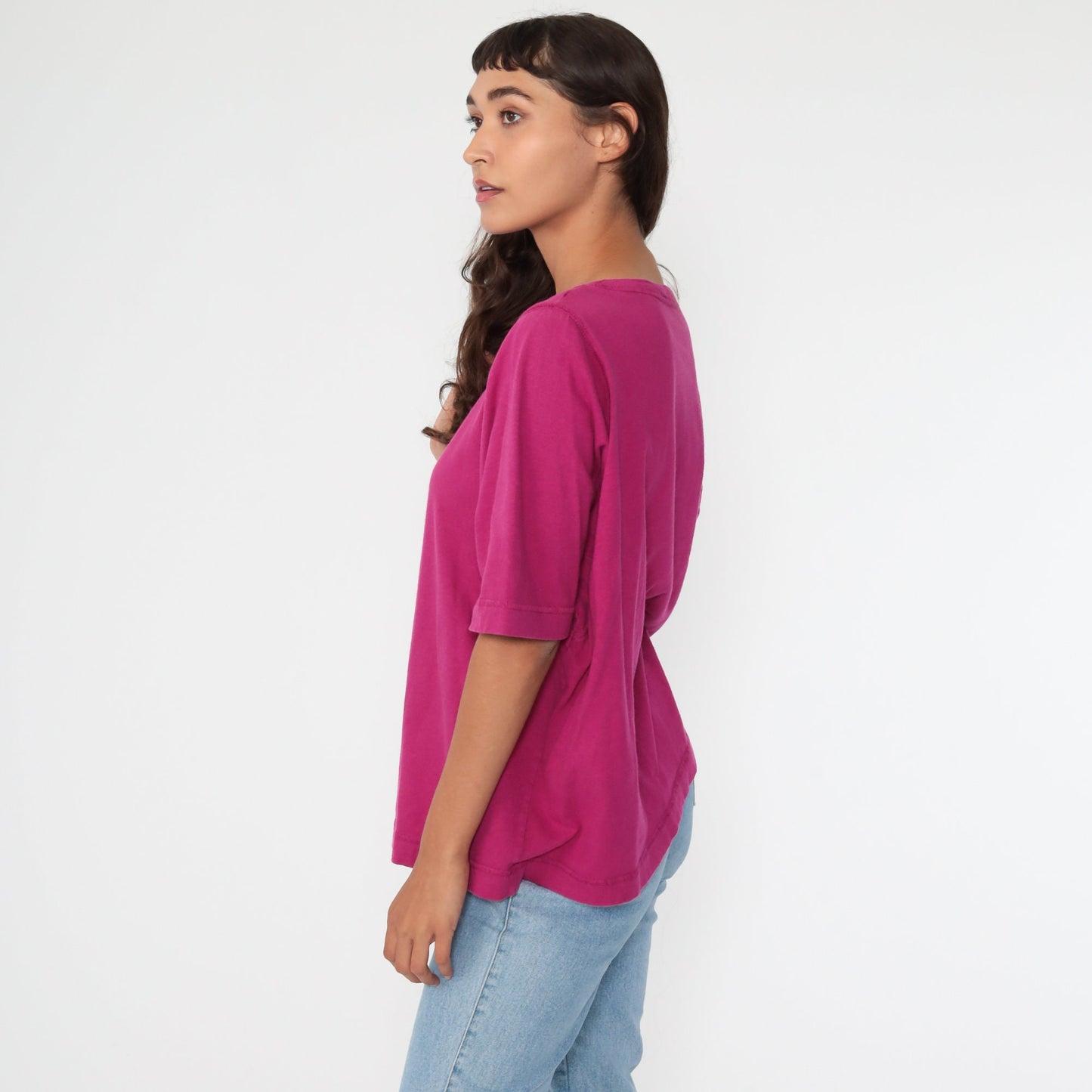 80s Deep Pink Half-Button Polo Shirt Cotton Blend Short Sleeve Large
