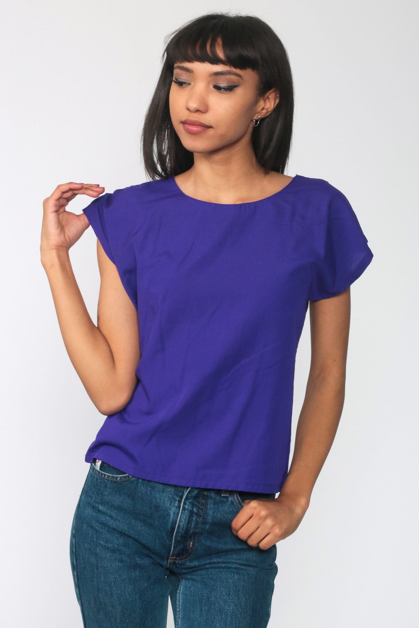 80s Purple Cap Sleeve Blouse Extra Small XS