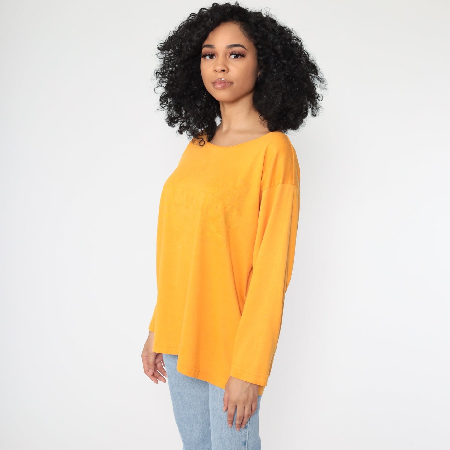 90s Europe Travel Graphic Long Sleeve T-Shirt Yellow Cotton Extra Large XL